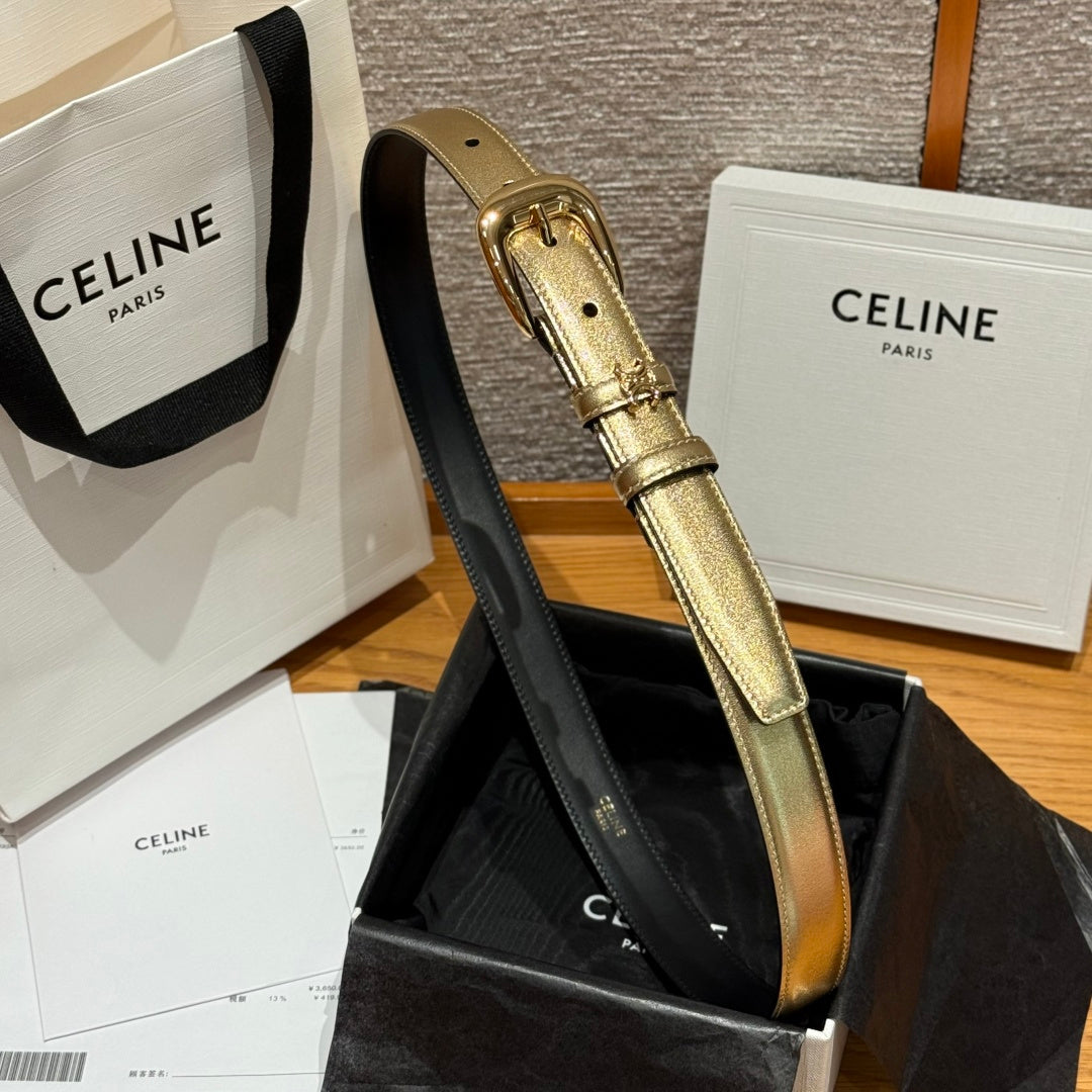 CL Gold 25mm Triomphe Metal Gold Metallic Black Cowhide 615555