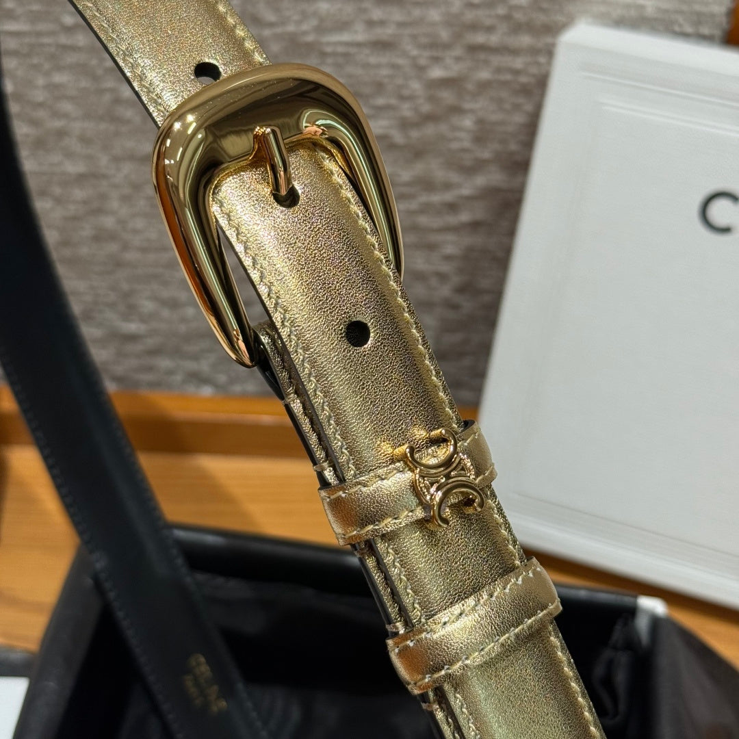 CL Gold 25mm Triomphe Metal Gold Metallic Black Cowhide 615555