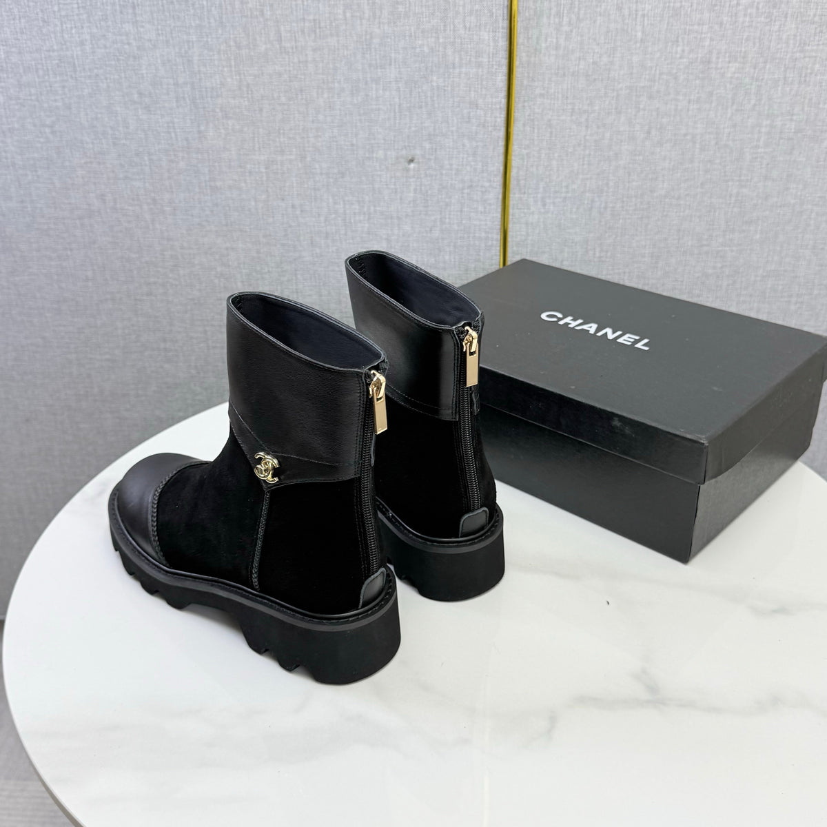 Chanel 26s Ankle Boots Black Suede Leather 167786
