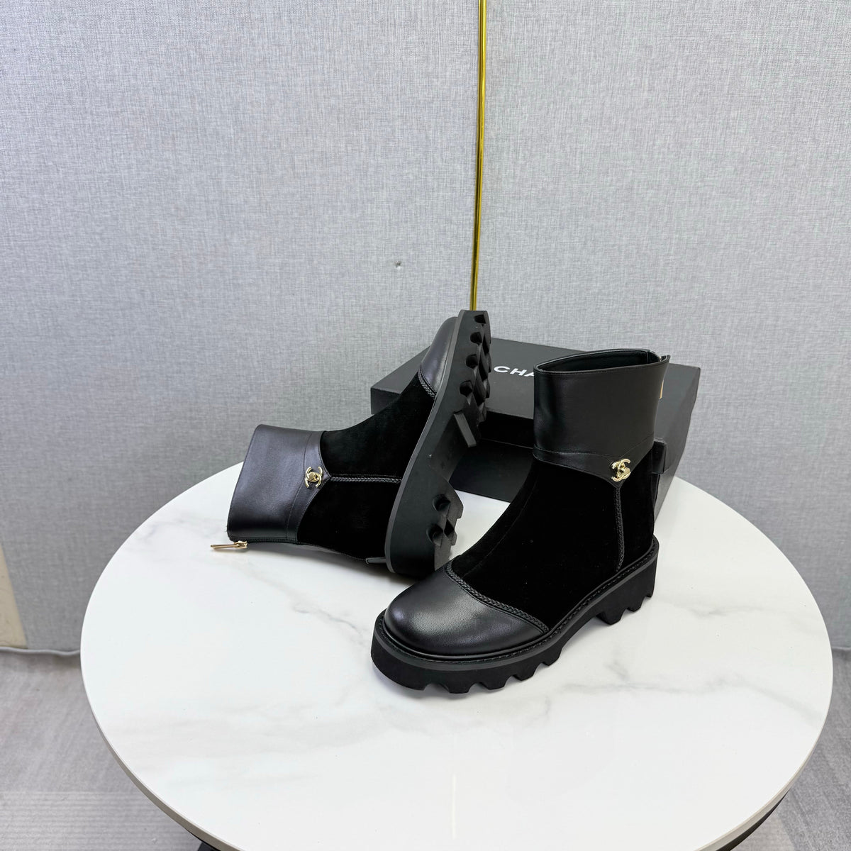 Chanel 26s Ankle Boots Black Suede Leather 167786