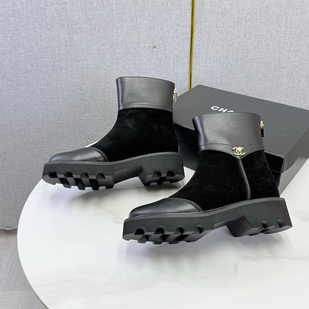 Chanel 26s Ankle Boots Black Suede Leather 167786