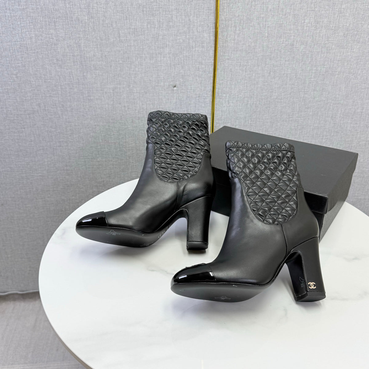 Chanel 26s Quilted Ankle Boots Black Leather 167804