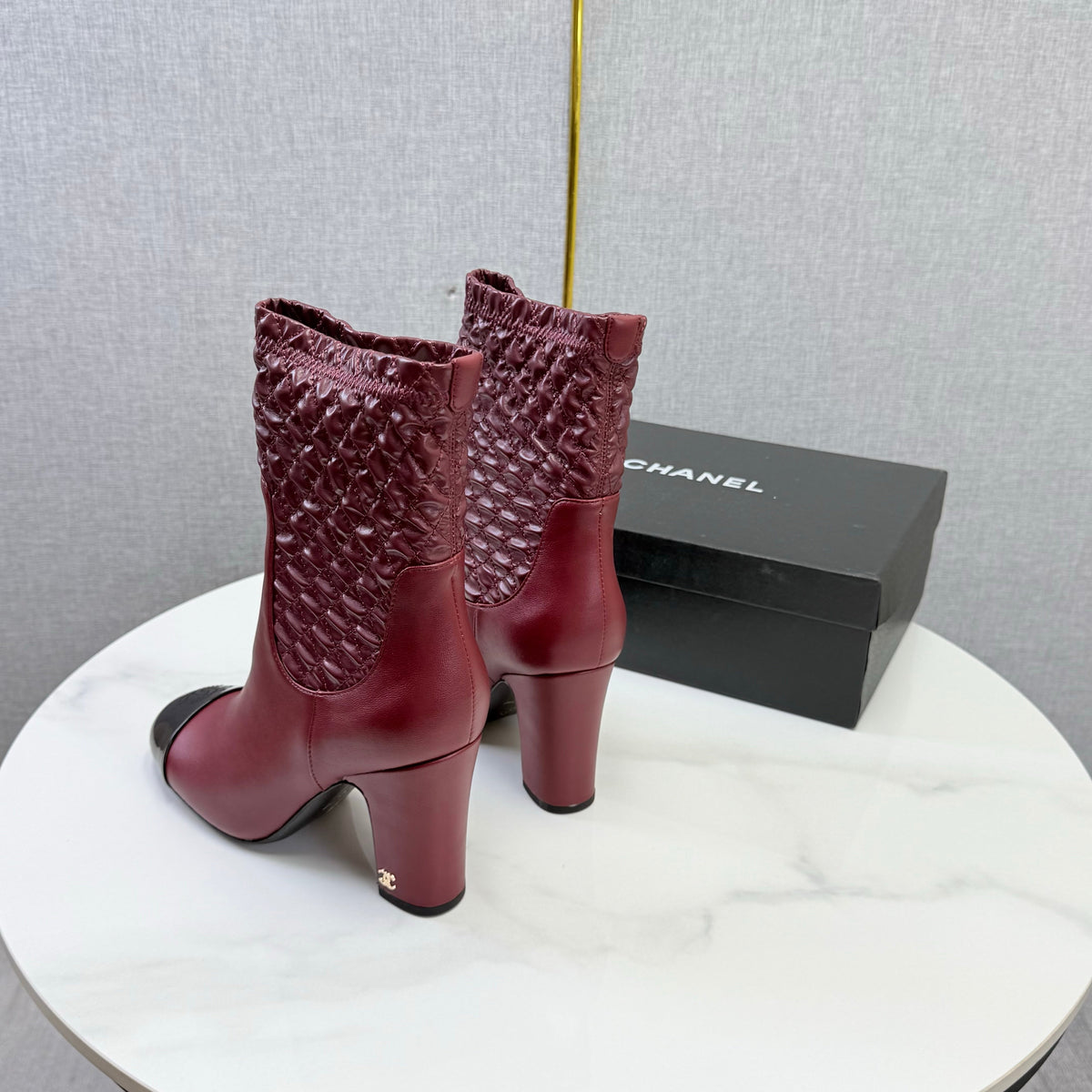 Chanel 26s Quilted Ankle Boots Burgundy Leather 167806