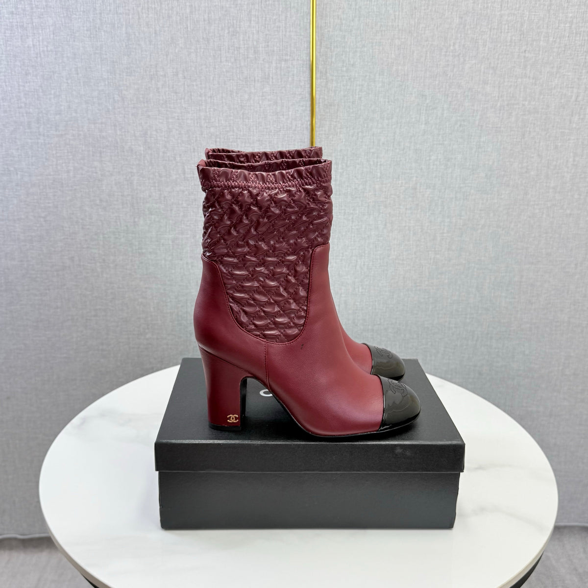 Chanel 26s Quilted Ankle Boots Burgundy Leather 167806