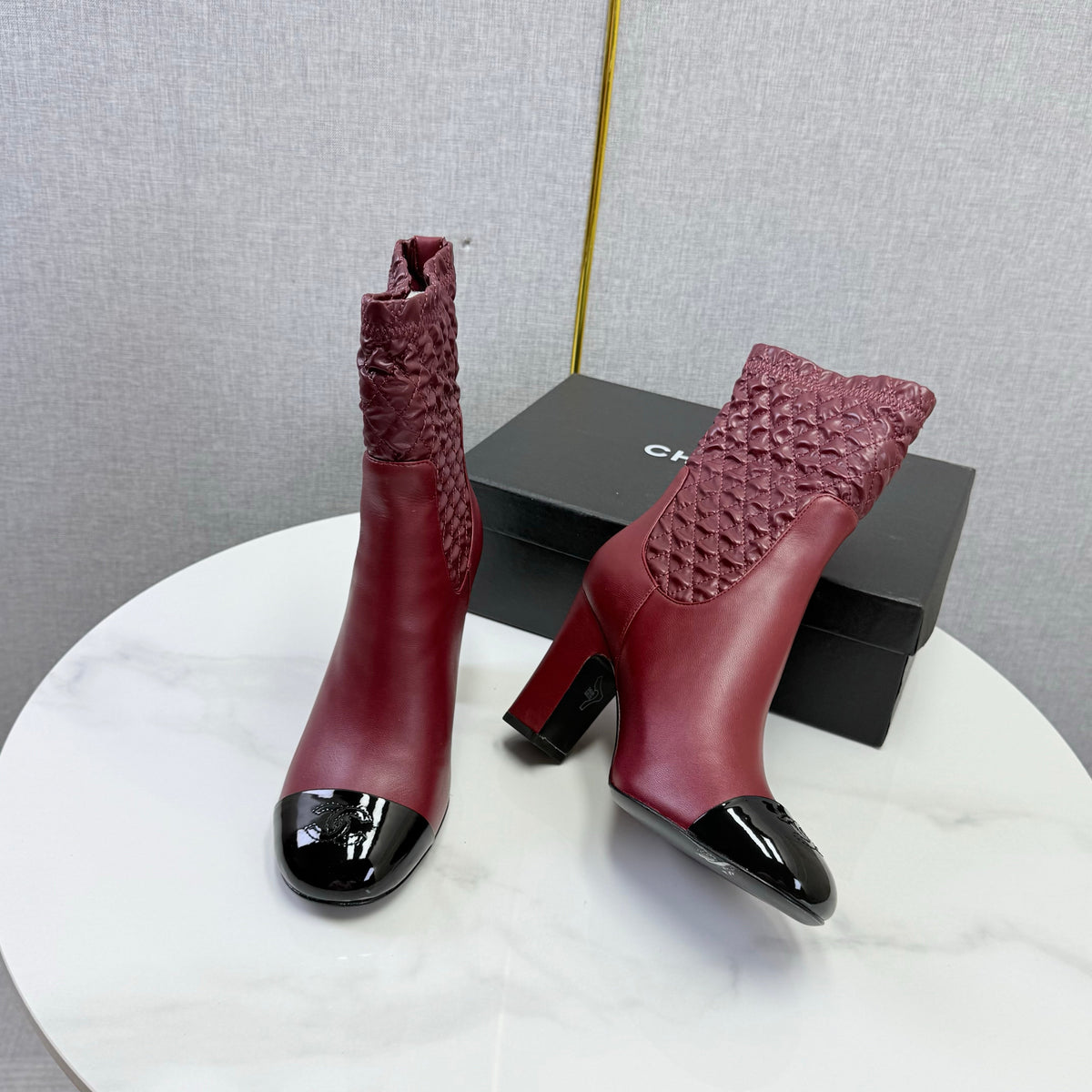 Chanel 26s Quilted Ankle Boots Burgundy Leather 167806