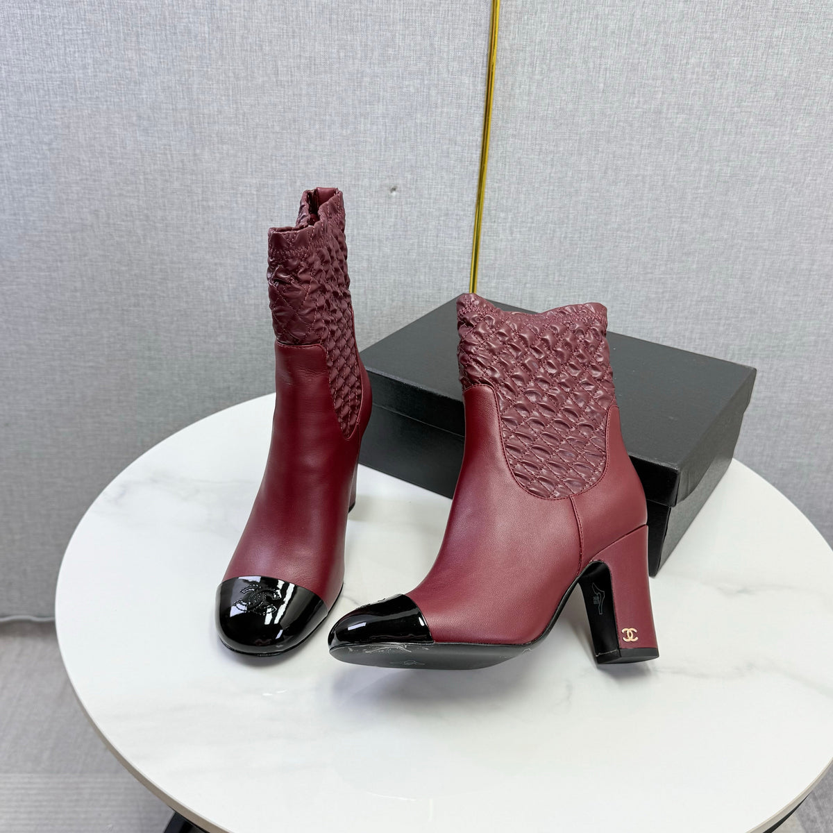 Chanel 26s Quilted Ankle Boots Burgundy Leather 167806