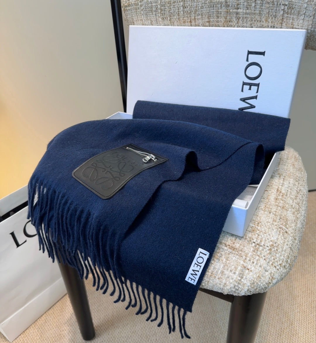 Loewe Scarf 180CM Dark Blue Mix Black Wool-blend Leather 969503