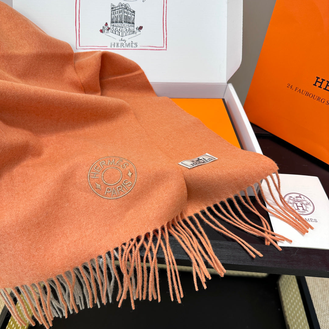 HM Two-Tone Scarf 35*180cm Orange Brown Cashmere 207628