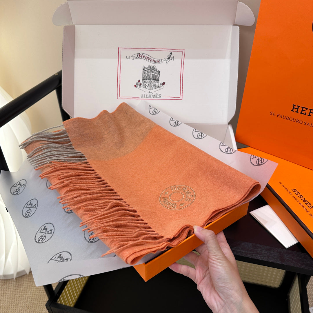 HM Two-Tone Scarf 35*180cm Orange Brown Cashmere 207628