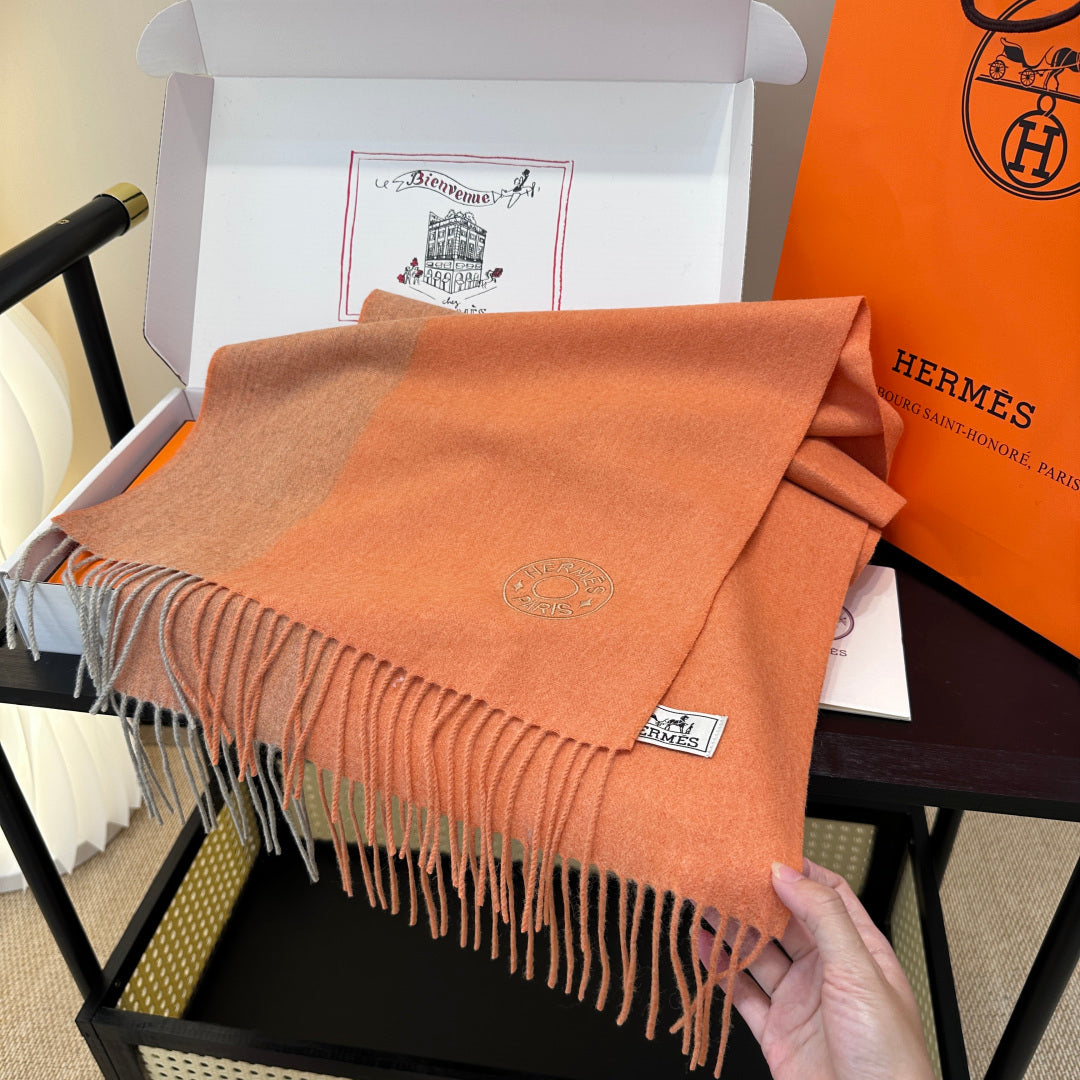 HM Two-Tone Scarf 35*180cm Orange Brown Cashmere 207628