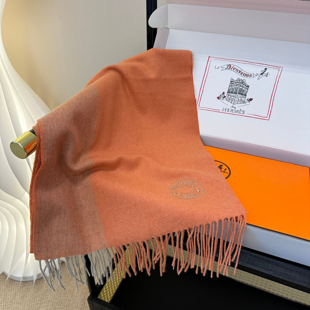 HM Two-Tone Scarf 35*180cm Orange Brown Cashmere 207628
