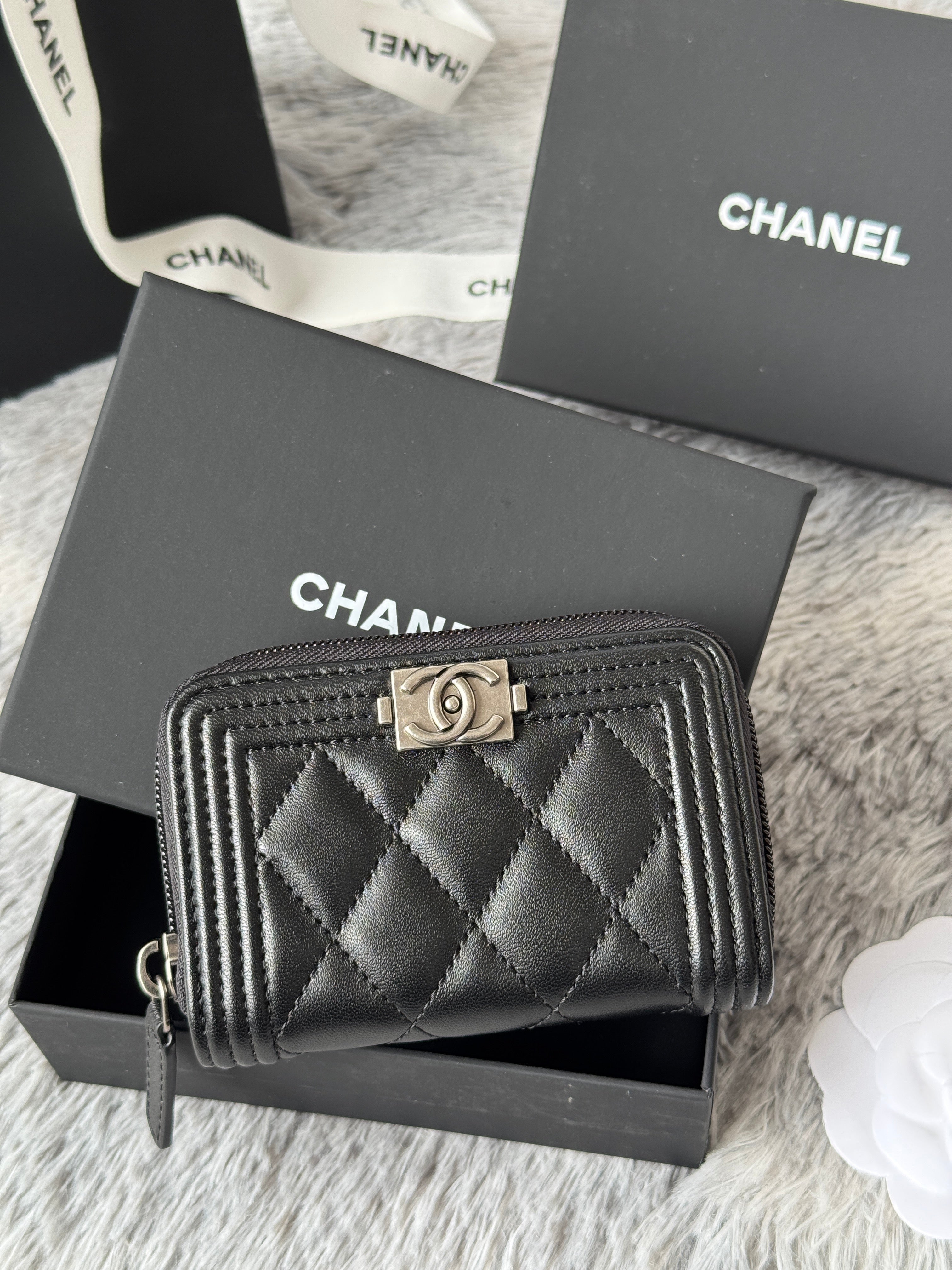 CC Classic Boy Coin Purse Black Sliver-tone Lambskin 242884