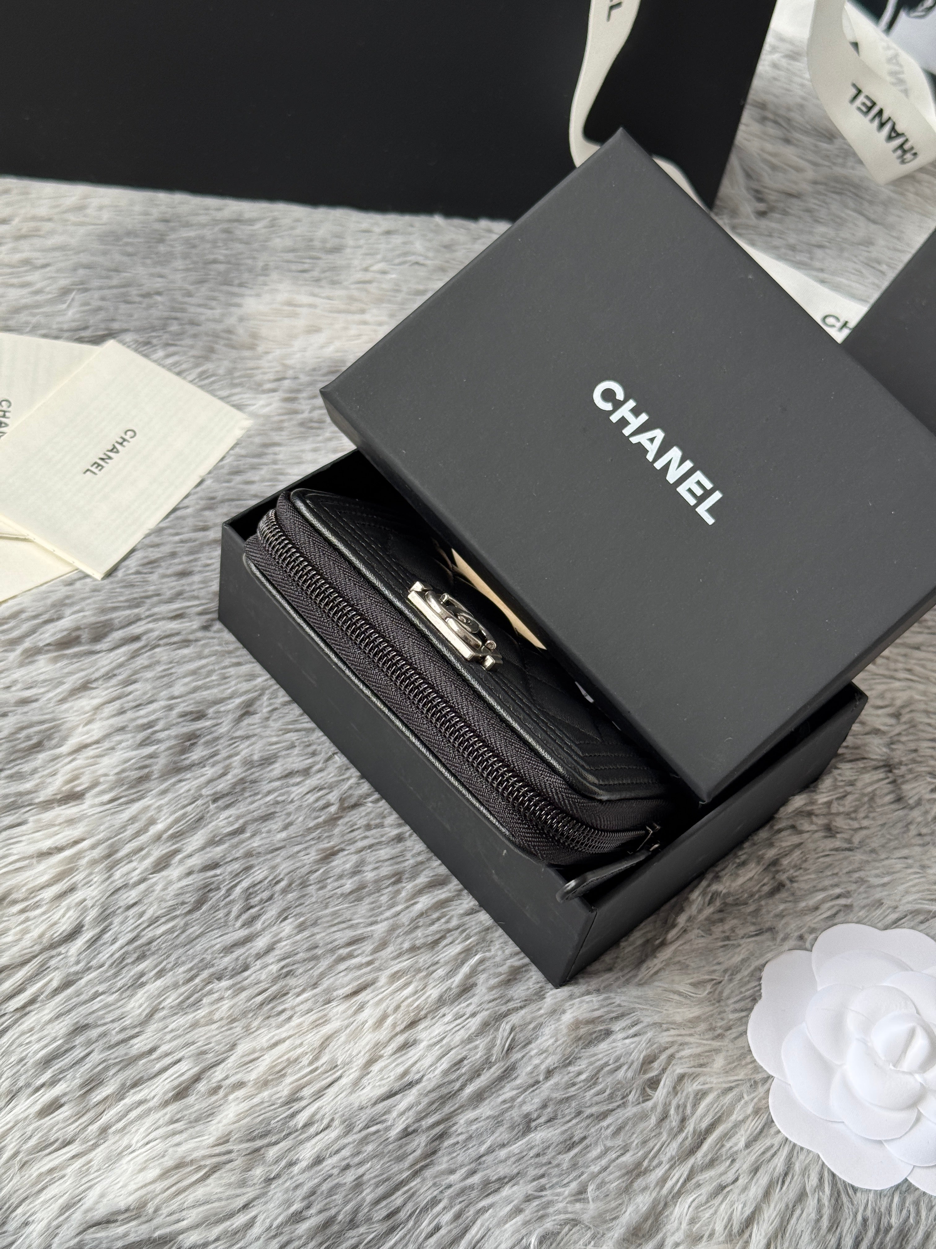 CC Classic Boy Coin Purse Black Sliver-tone Lambskin 242884