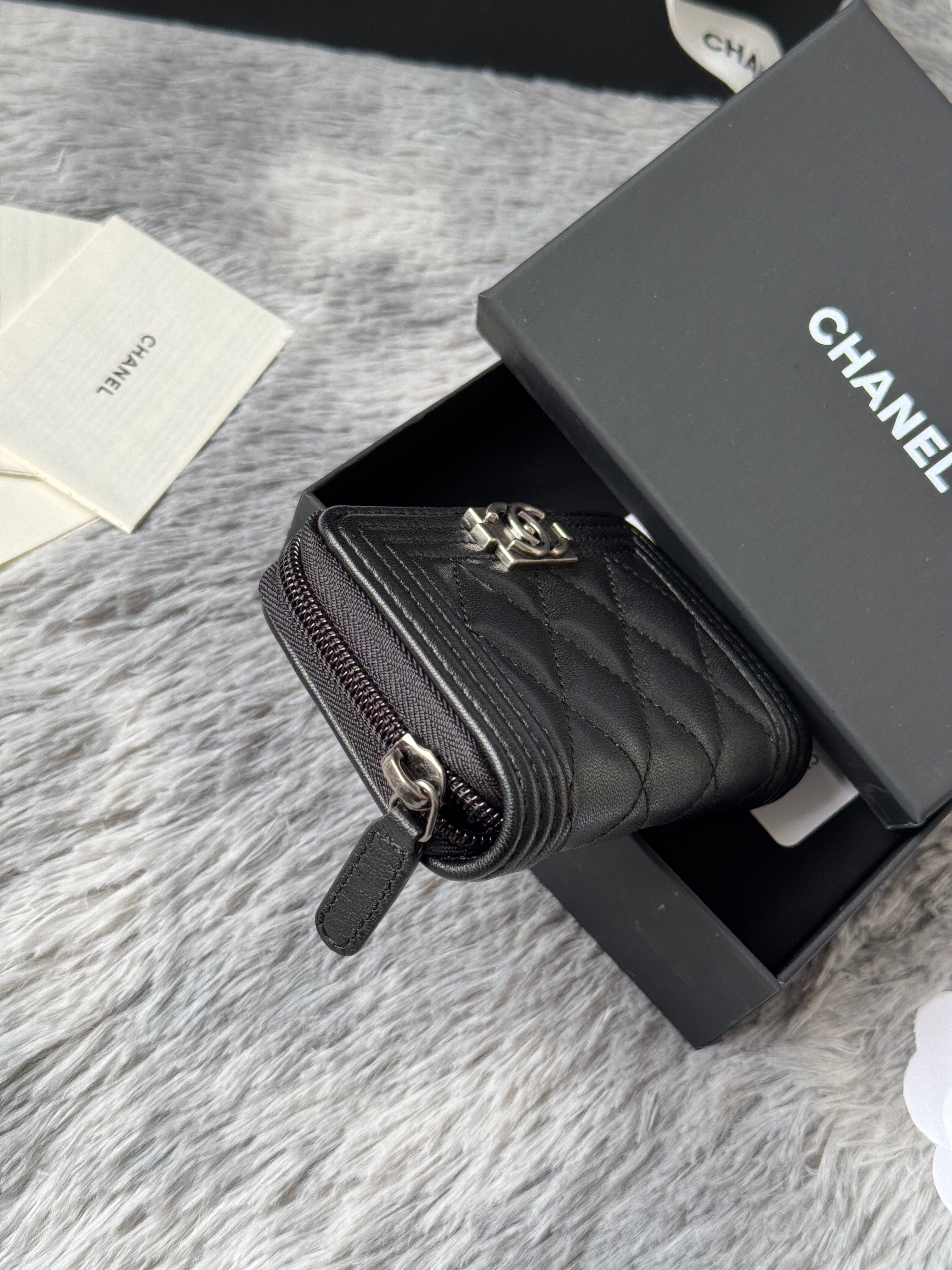 CC Classic Boy Coin Purse Black Sliver-tone Lambskin 242884