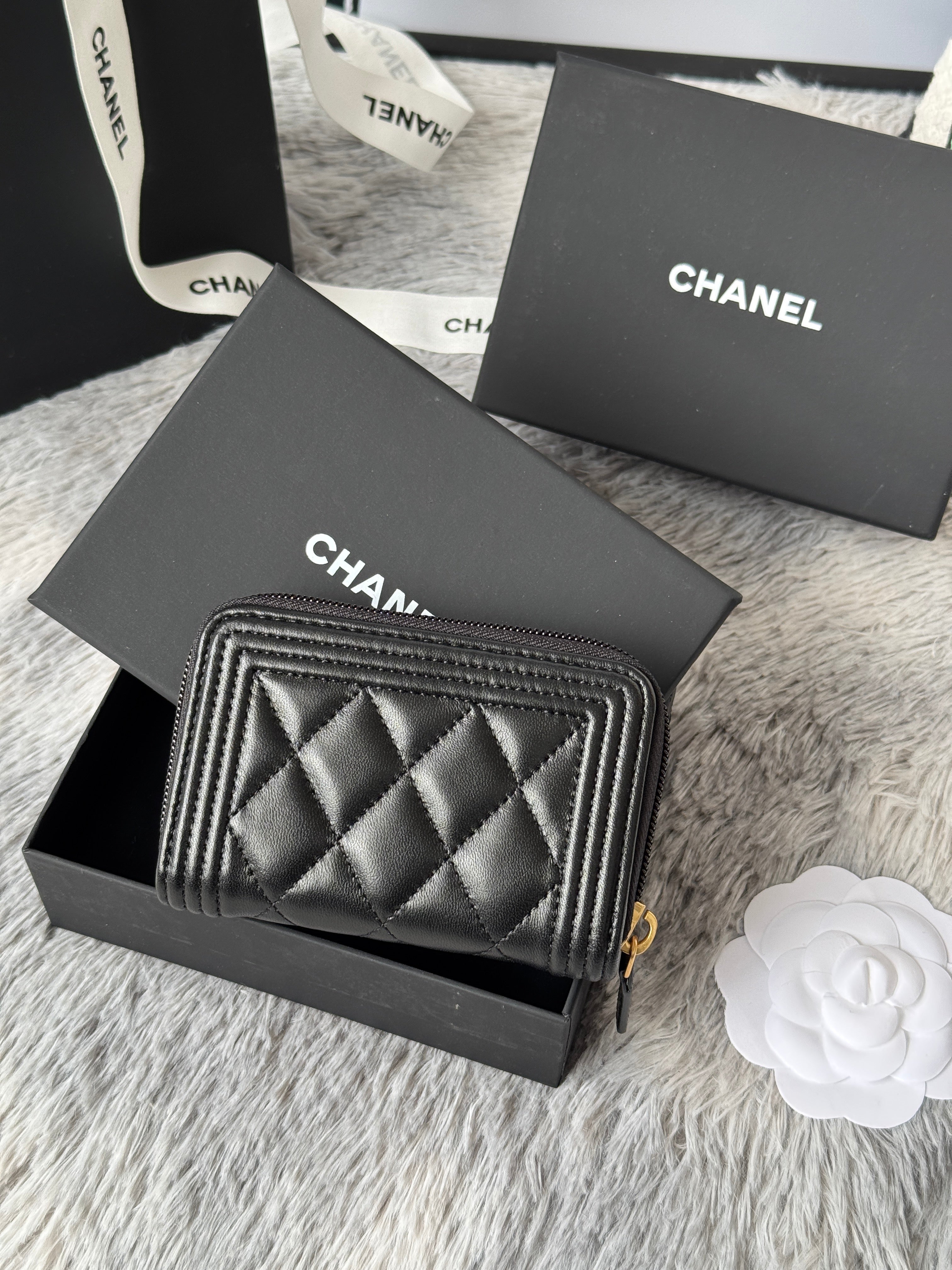 CC Classic Boy Coin Purse Black Gold-tone Lambskin 242886