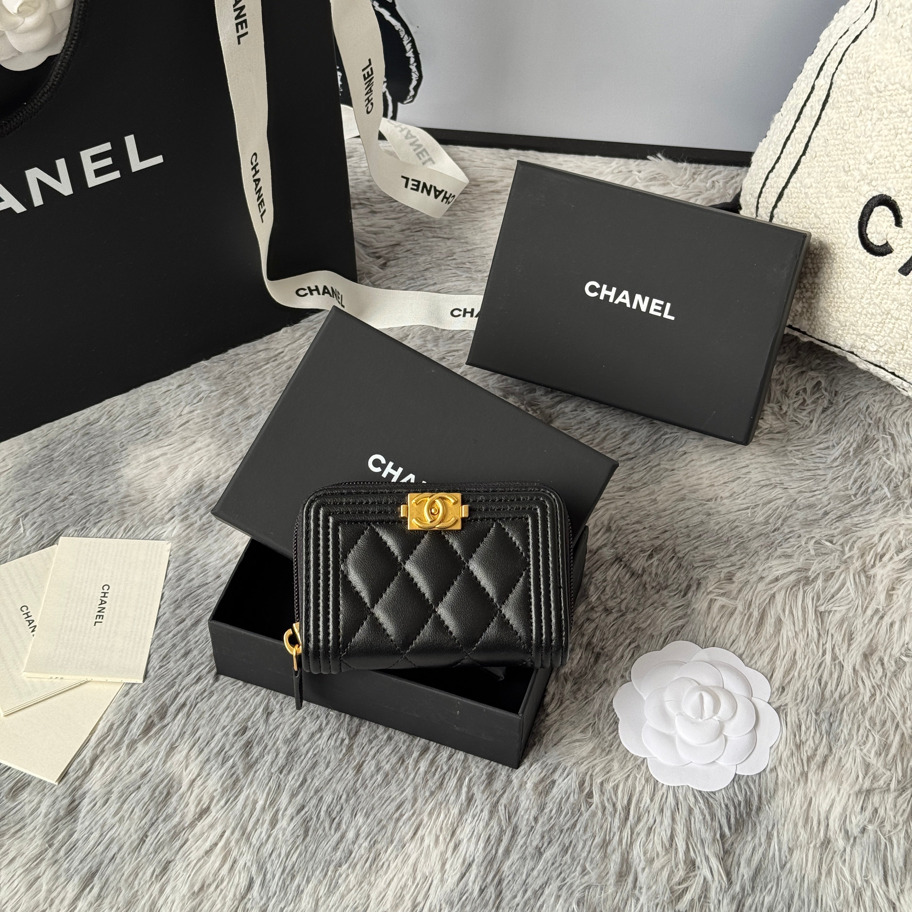 CC Classic Boy Coin Purse Black Gold-tone Lambskin 242886