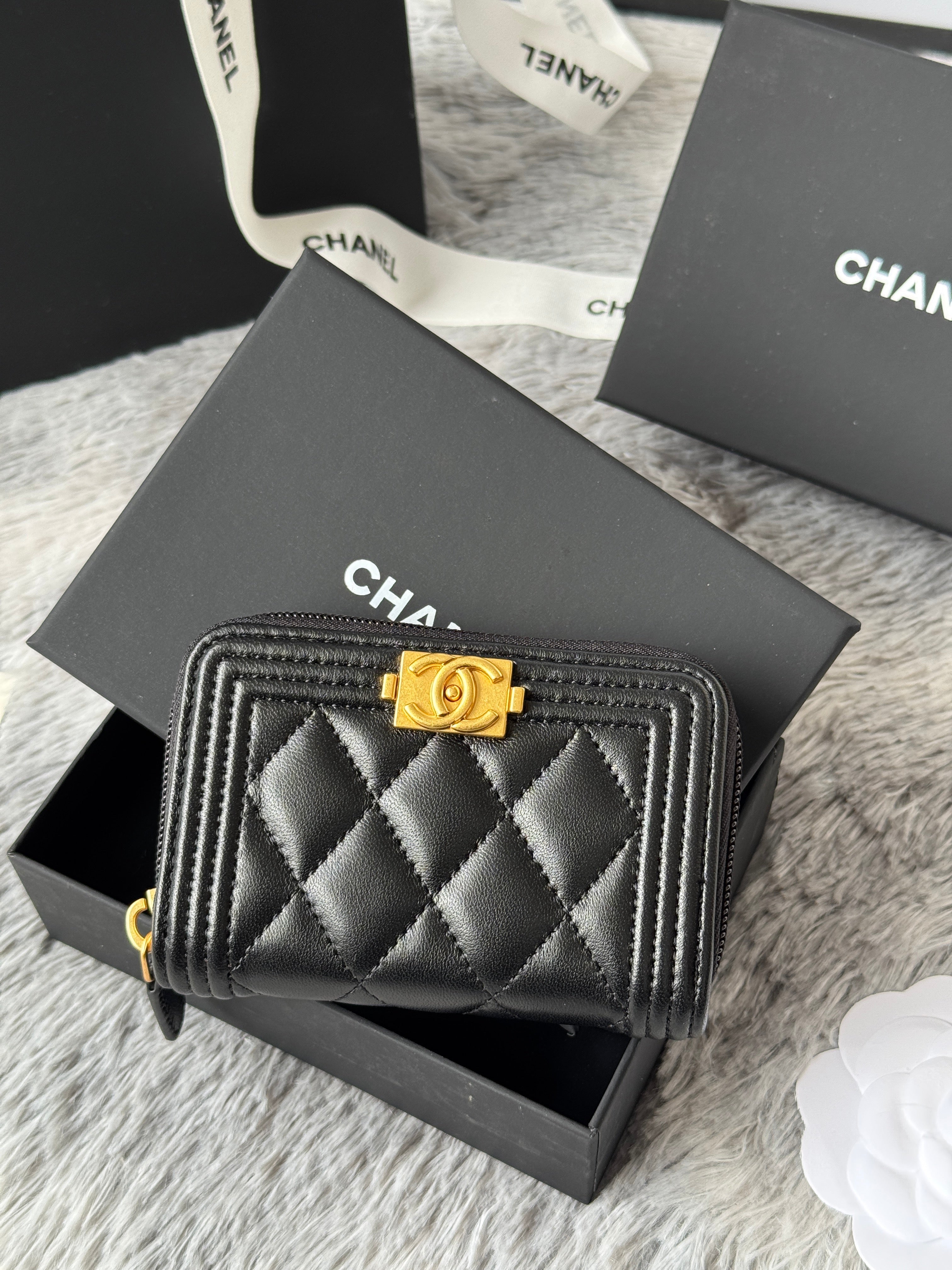 CC Classic Boy Coin Purse Black Gold-tone Lambskin 242886