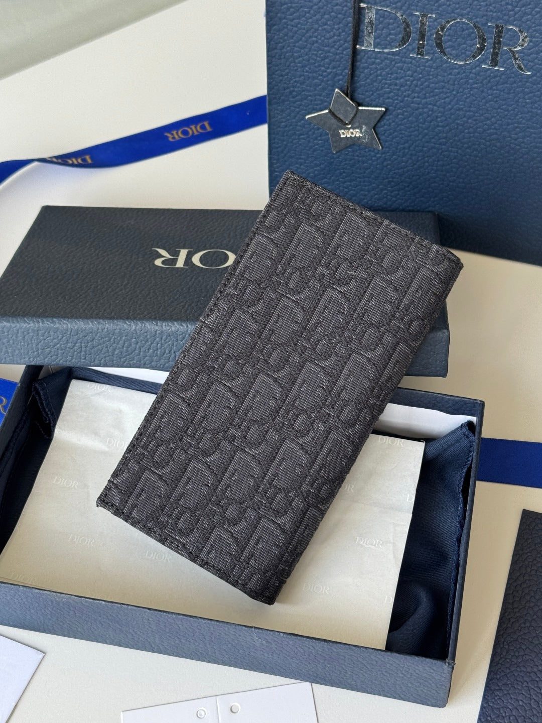 CD Long Vertical Wallet Black Jacquard Cowhide