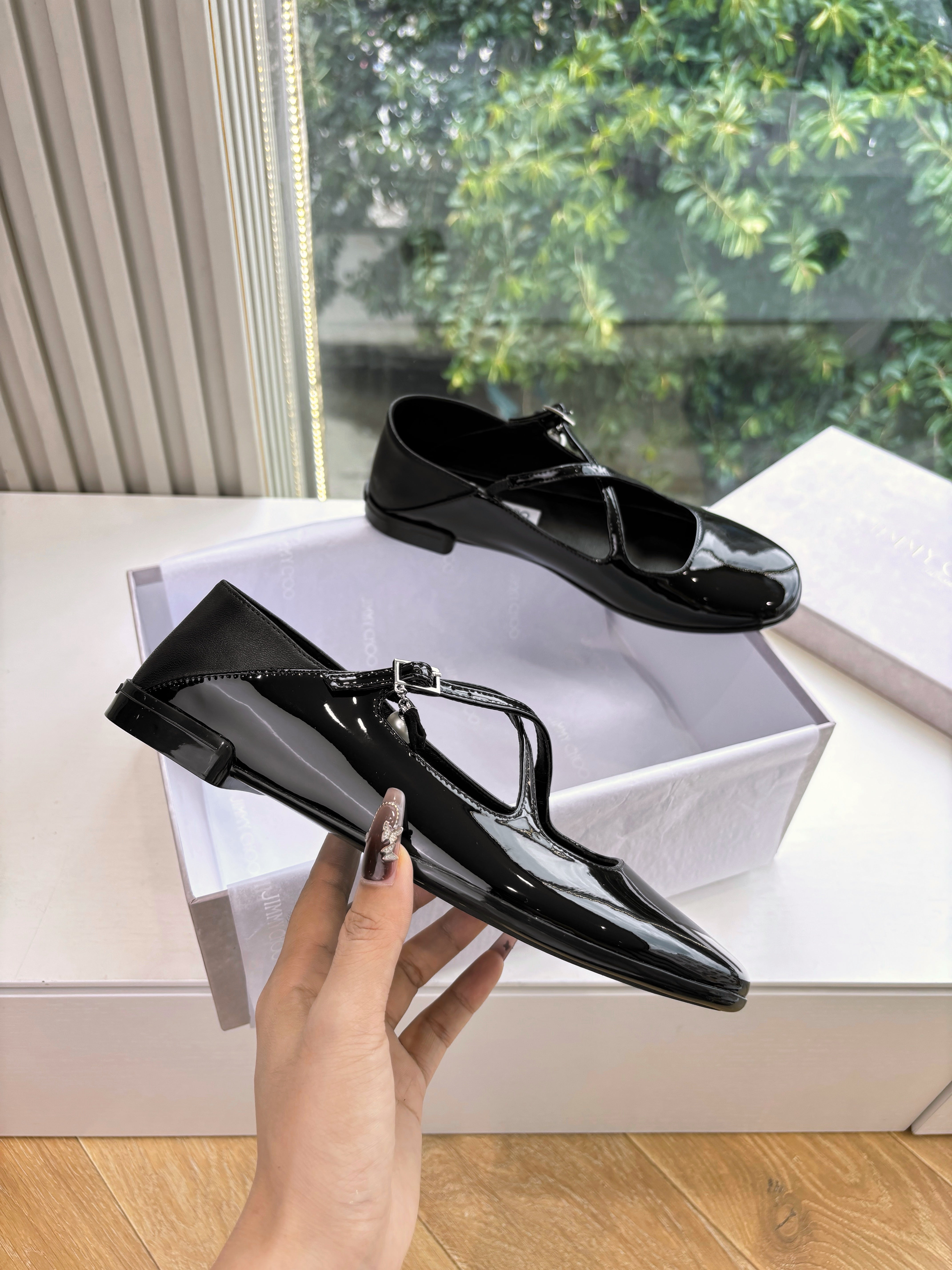 Jimmy Eleri Ballerina Shoes Black Patent Leather 430574
