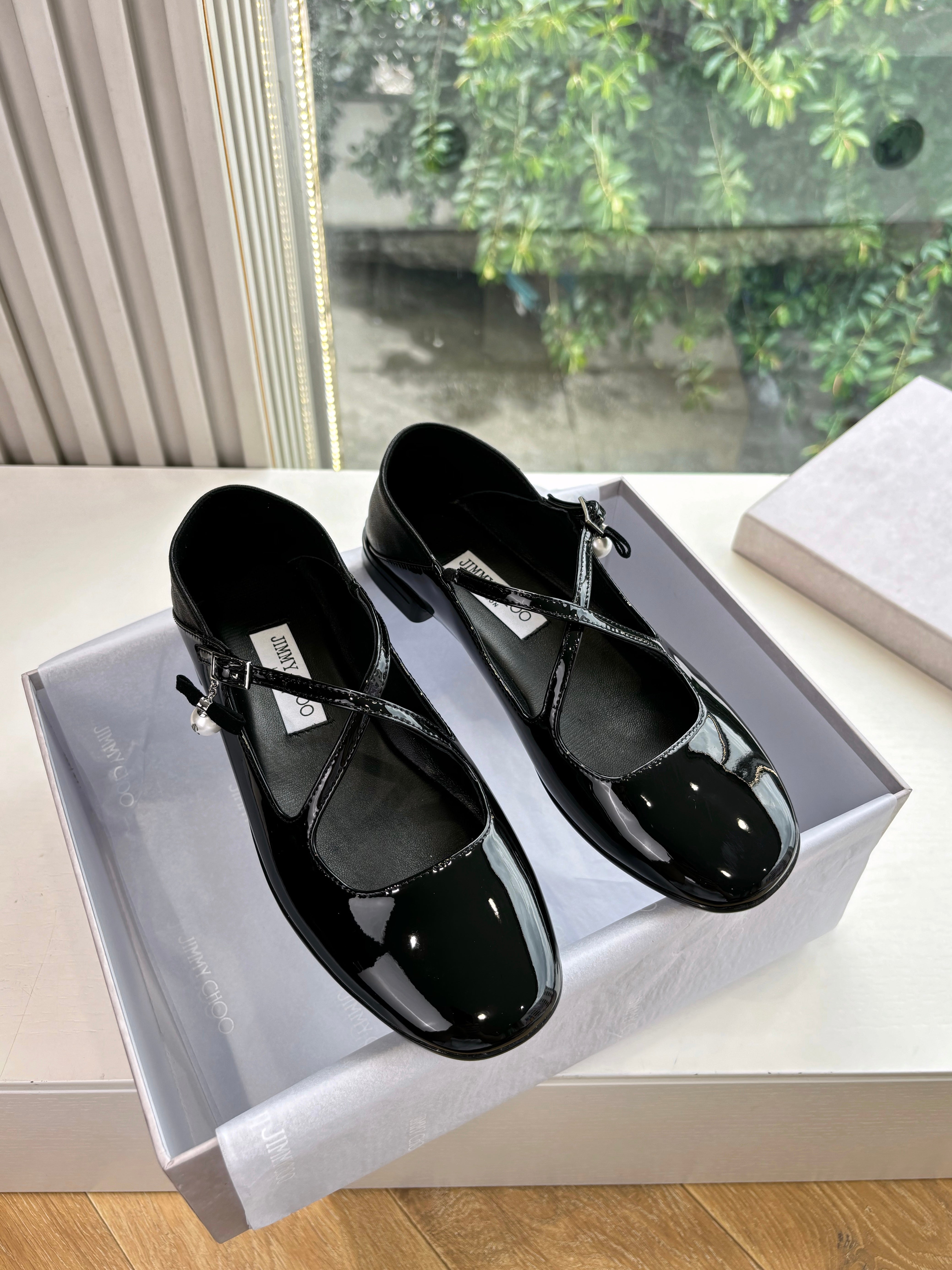 Jimmy Eleri Ballerina Shoes Black Patent Leather 430574