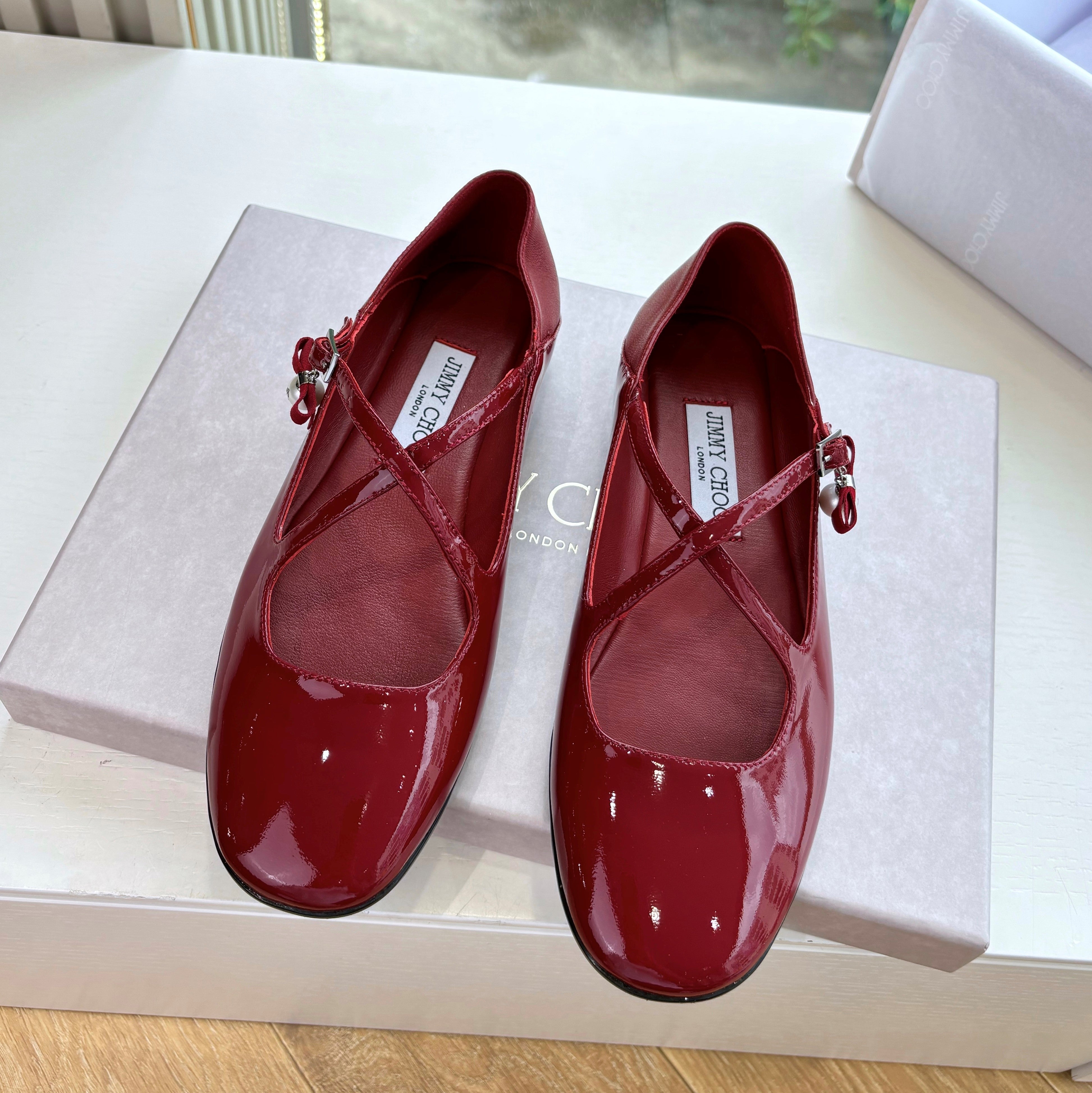Jimmy Eleri Ballerina Shoes Red Patent Leather 430571