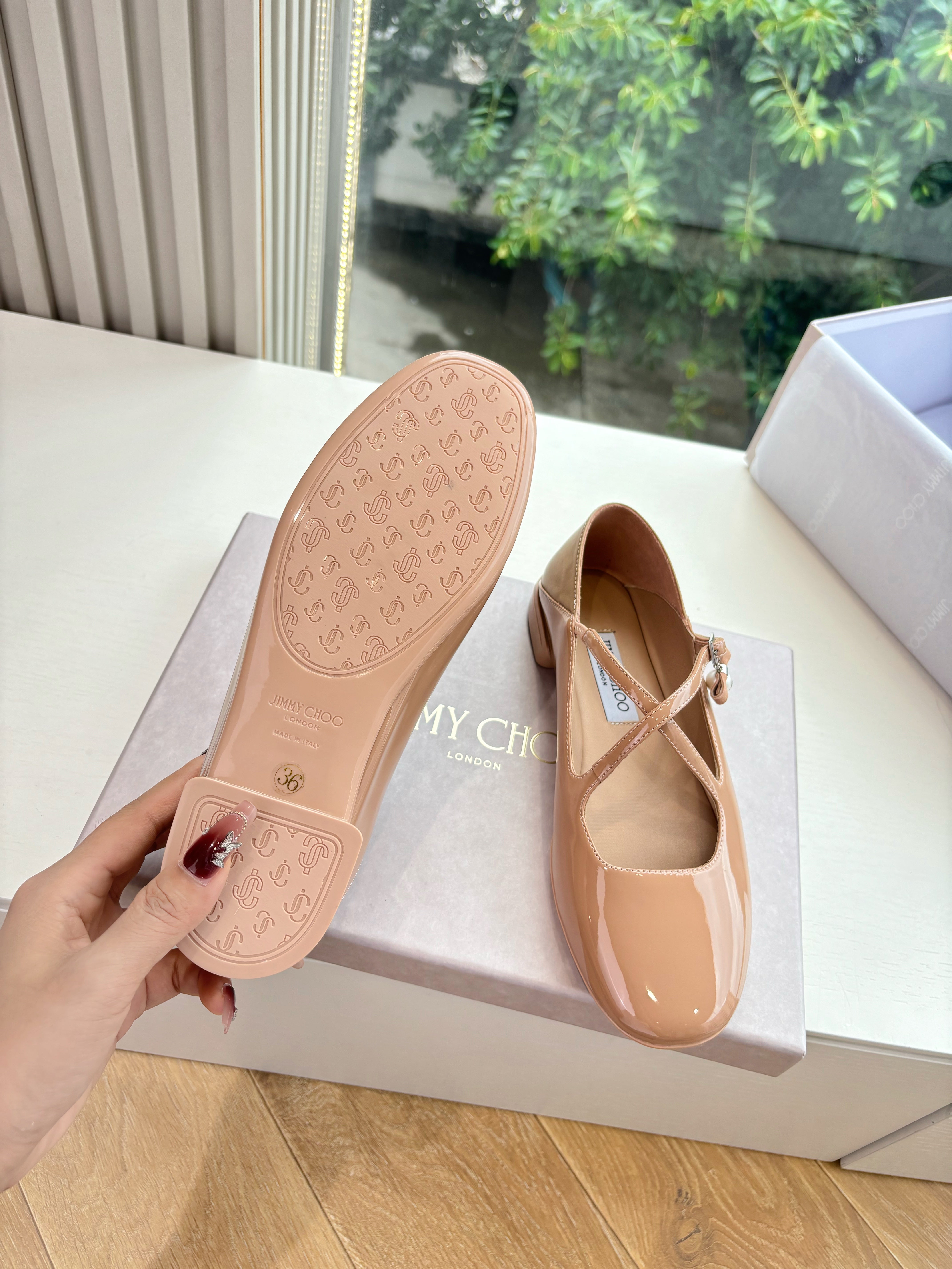Jimmy Eleri Ballerina Shoes Beige Patent Leather 430573