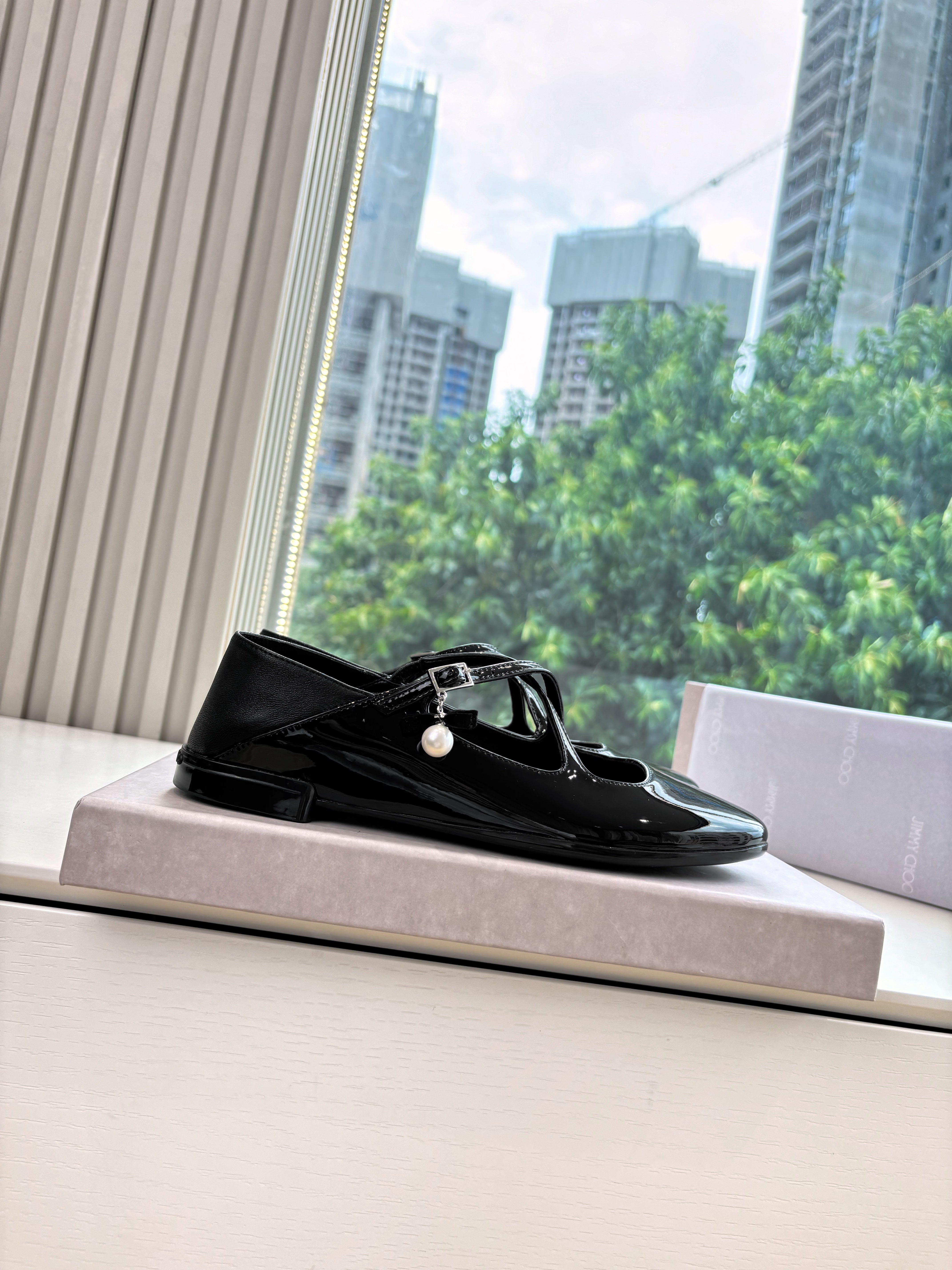 Jimmy Eleri Ballerina Shoes Black Patent Leather 430574