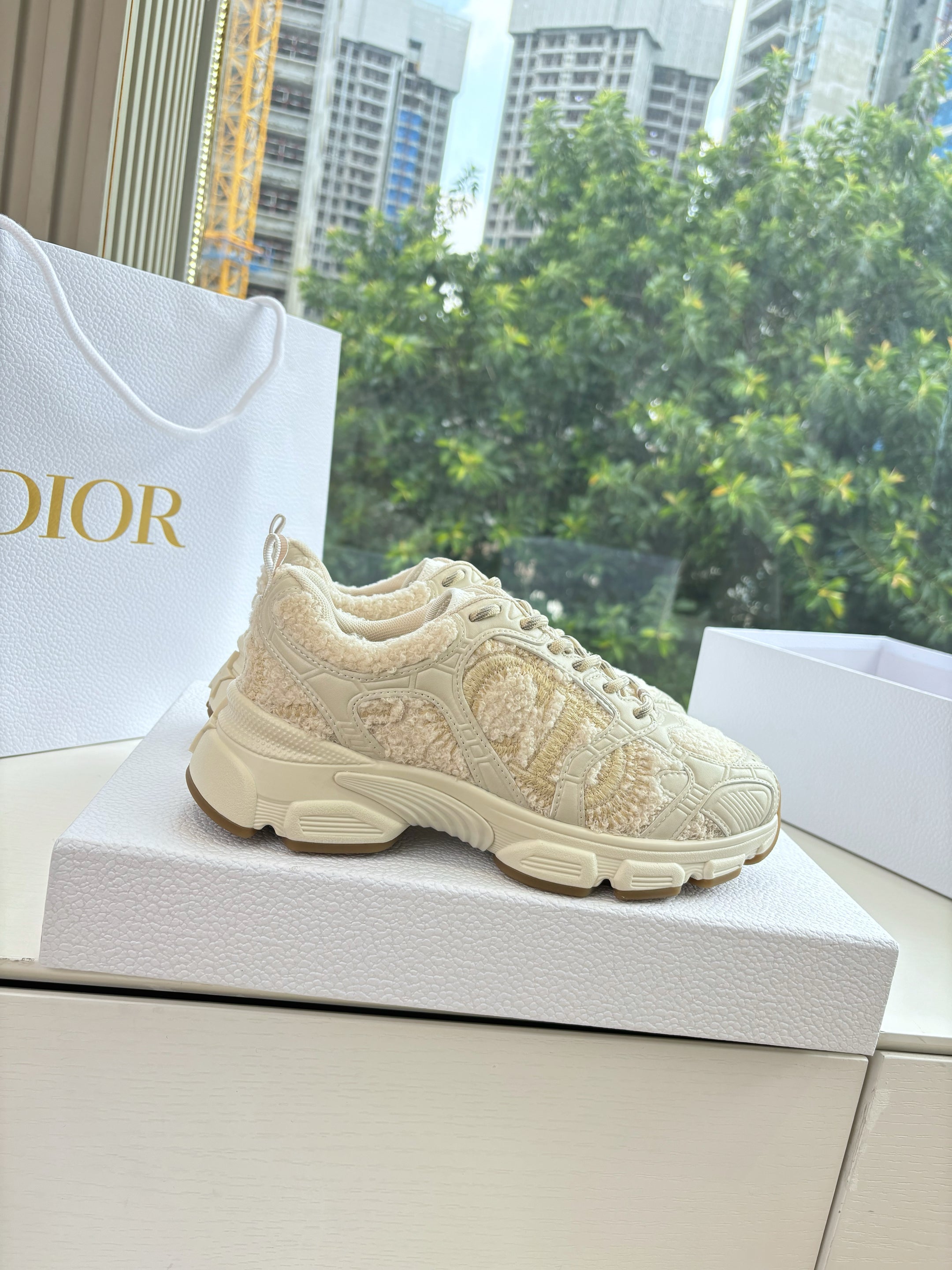 Dior Chrono Sneaker Beige Technical Wool and Leather 506845