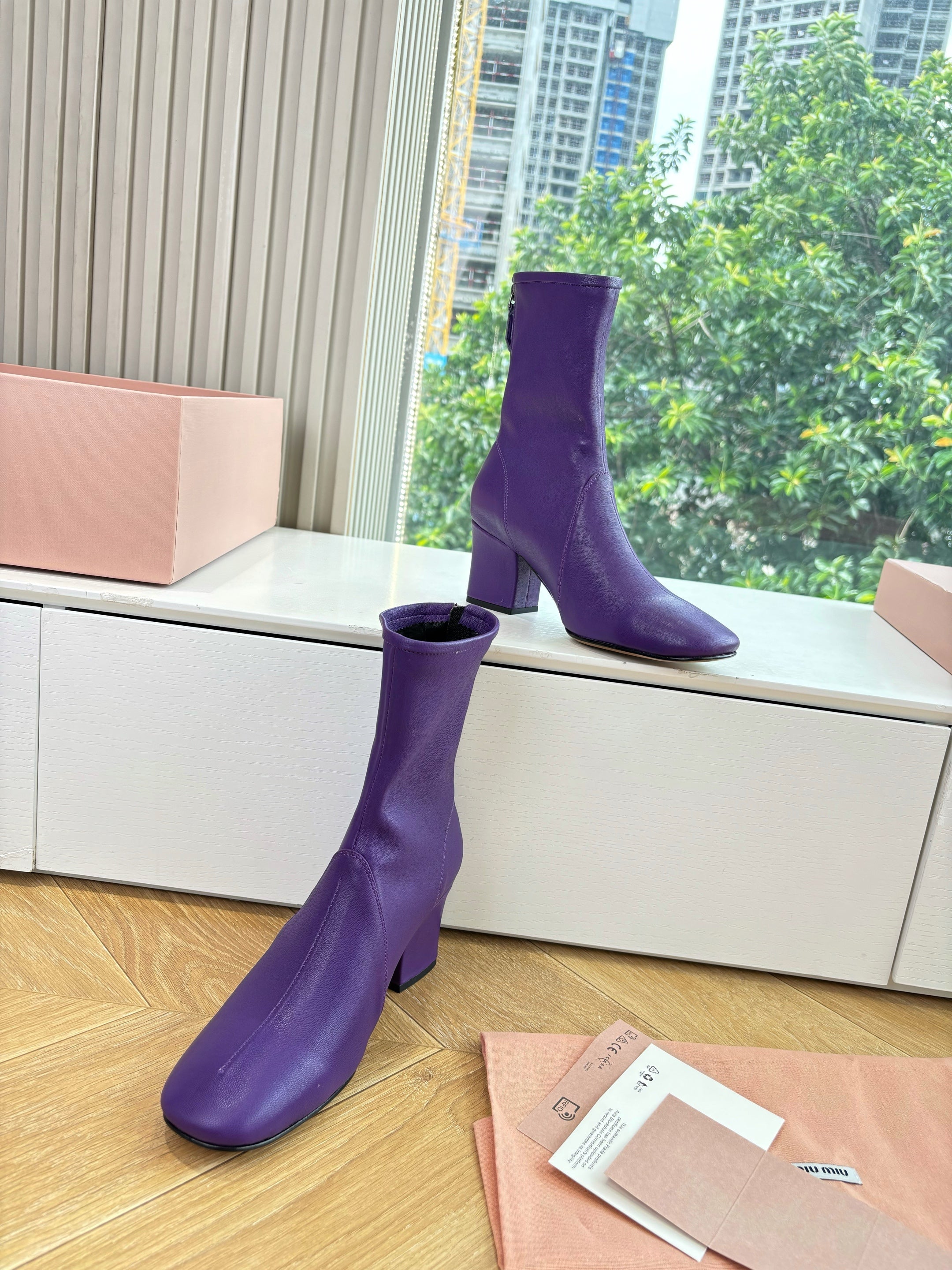 Miu Bootie Purple Nappa Leather 506642