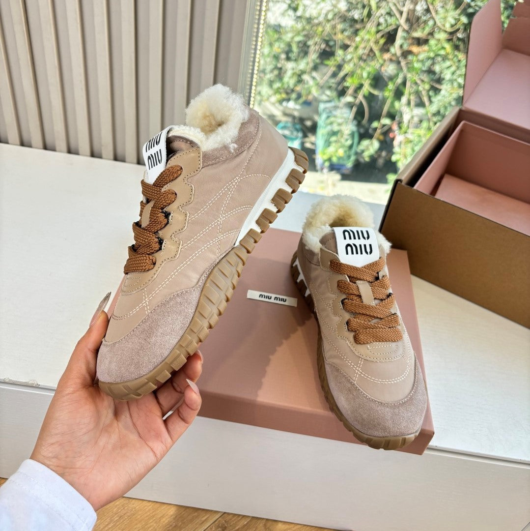 Miu 26s Tyre Sneakers Khaki Suede Re-Nylon Shearing 994143