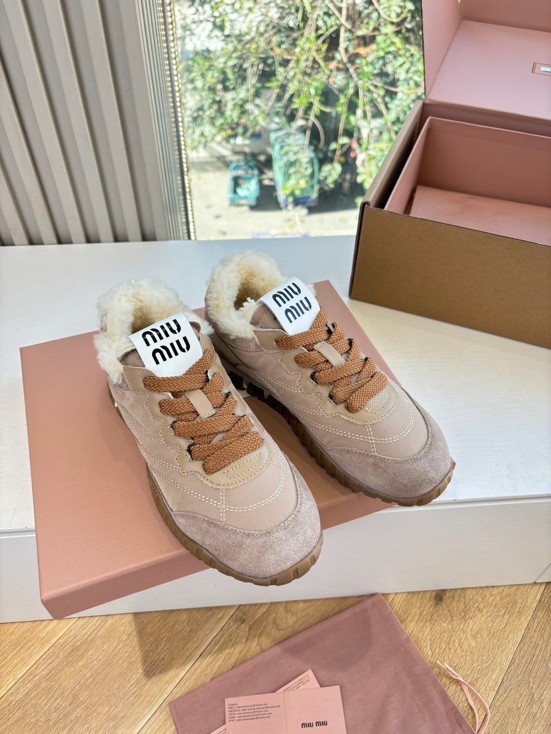 Miu 26s Tyre Sneakers Khaki Suede Re-Nylon Shearing 994143