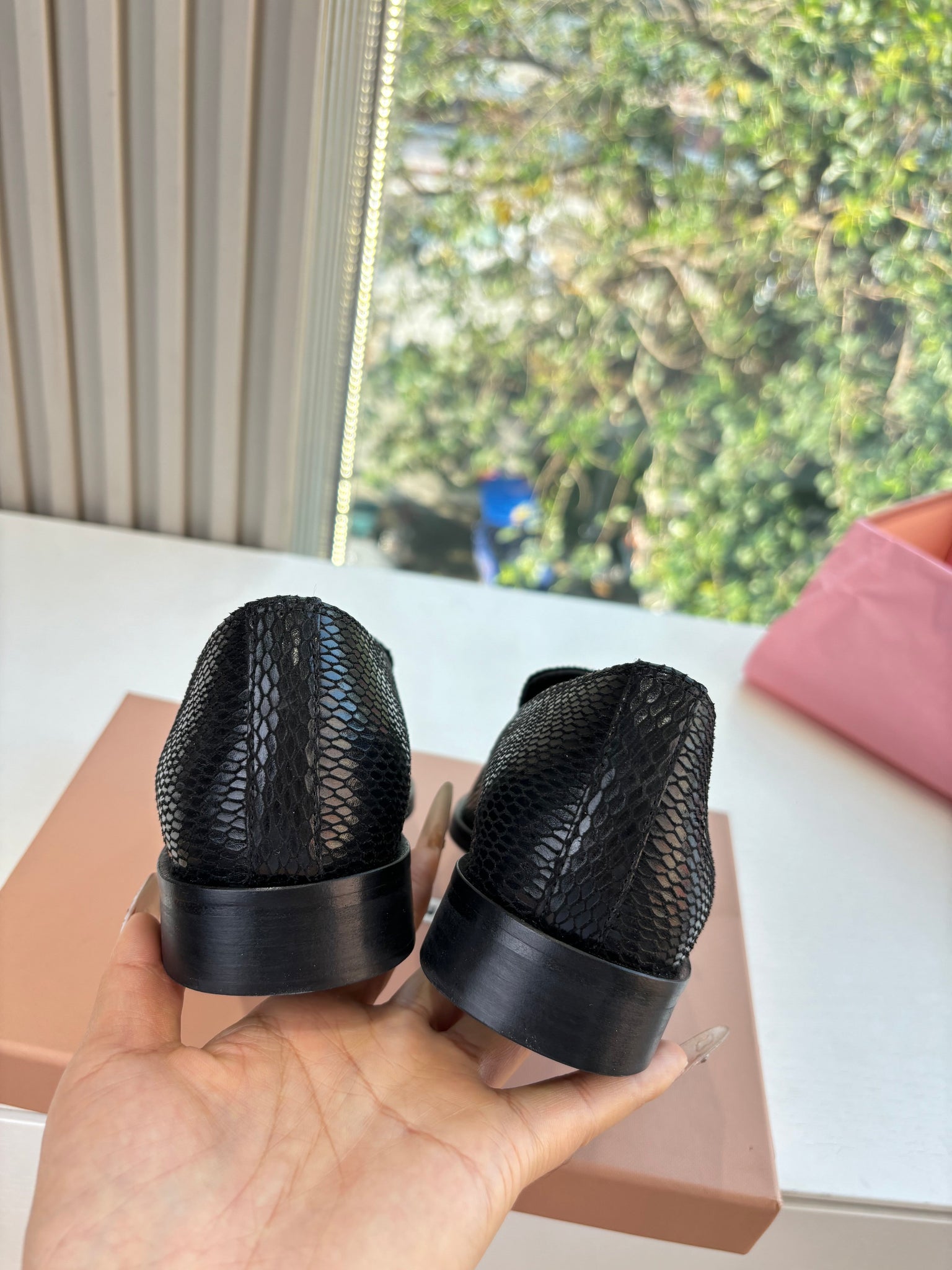 Miu 26s Loafers In Black Snake Embossed Calfskin