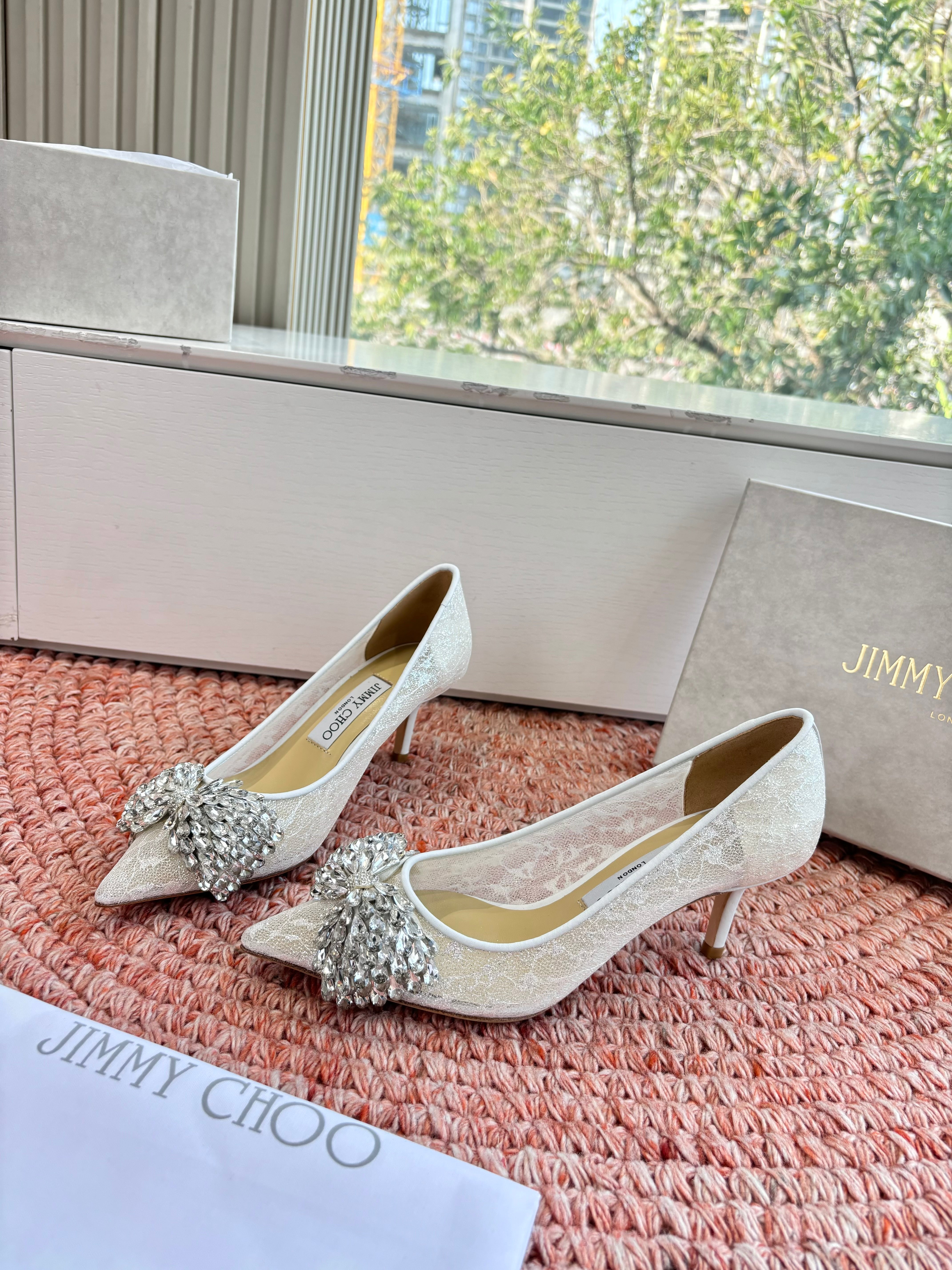 JC 26s Rhinestone Auria Pumps 8.5cm White Mesh 648208
