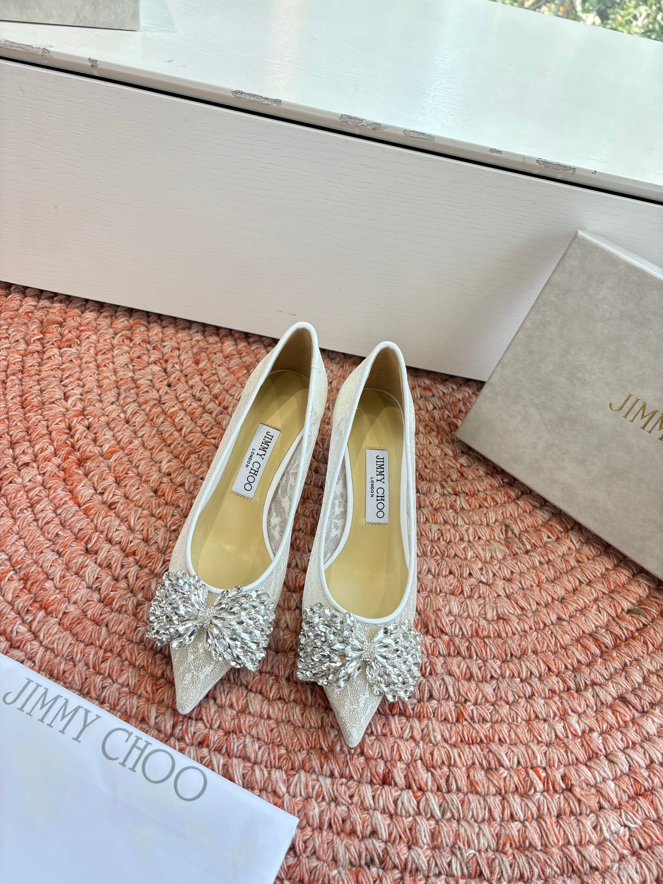 JC 26s Rhinestone Auria Pumps 8.5cm White Mesh 648208