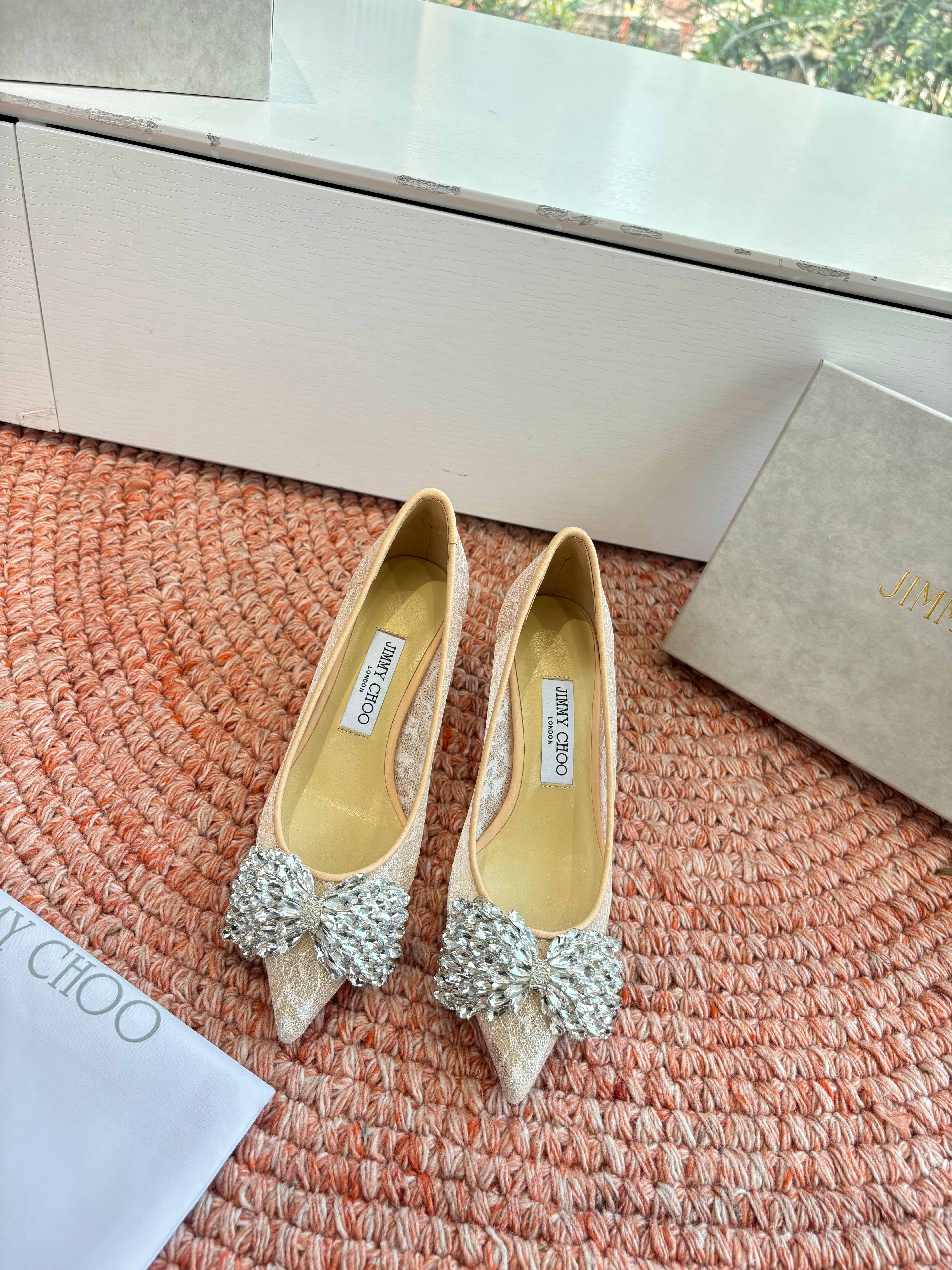 JC 26s Rhinestone Auria Pumps 8.5cm Beige Mesh 648209