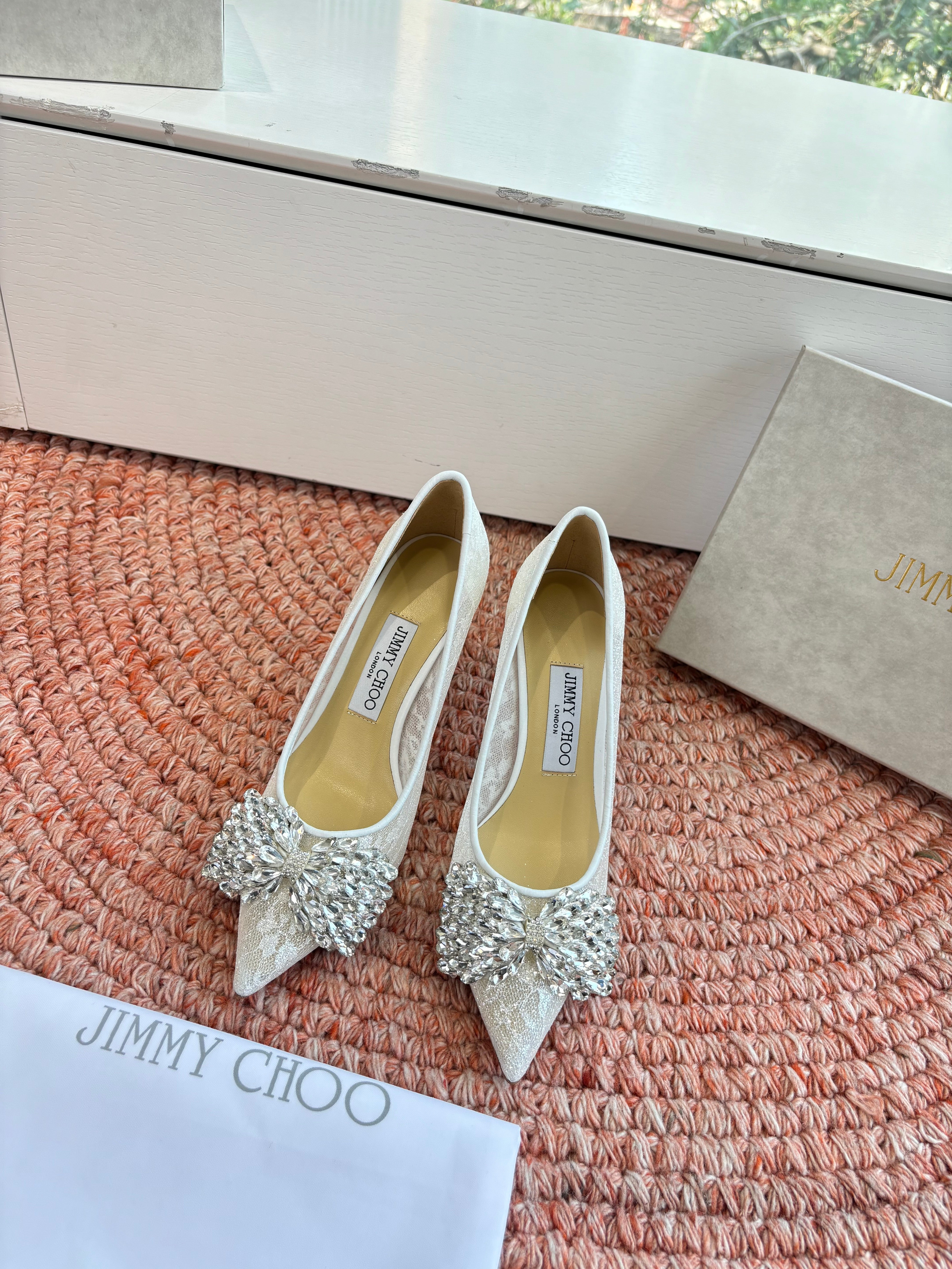 JC 26s Rhinestone Auria Pumps 6.5cm White Mesh 648211