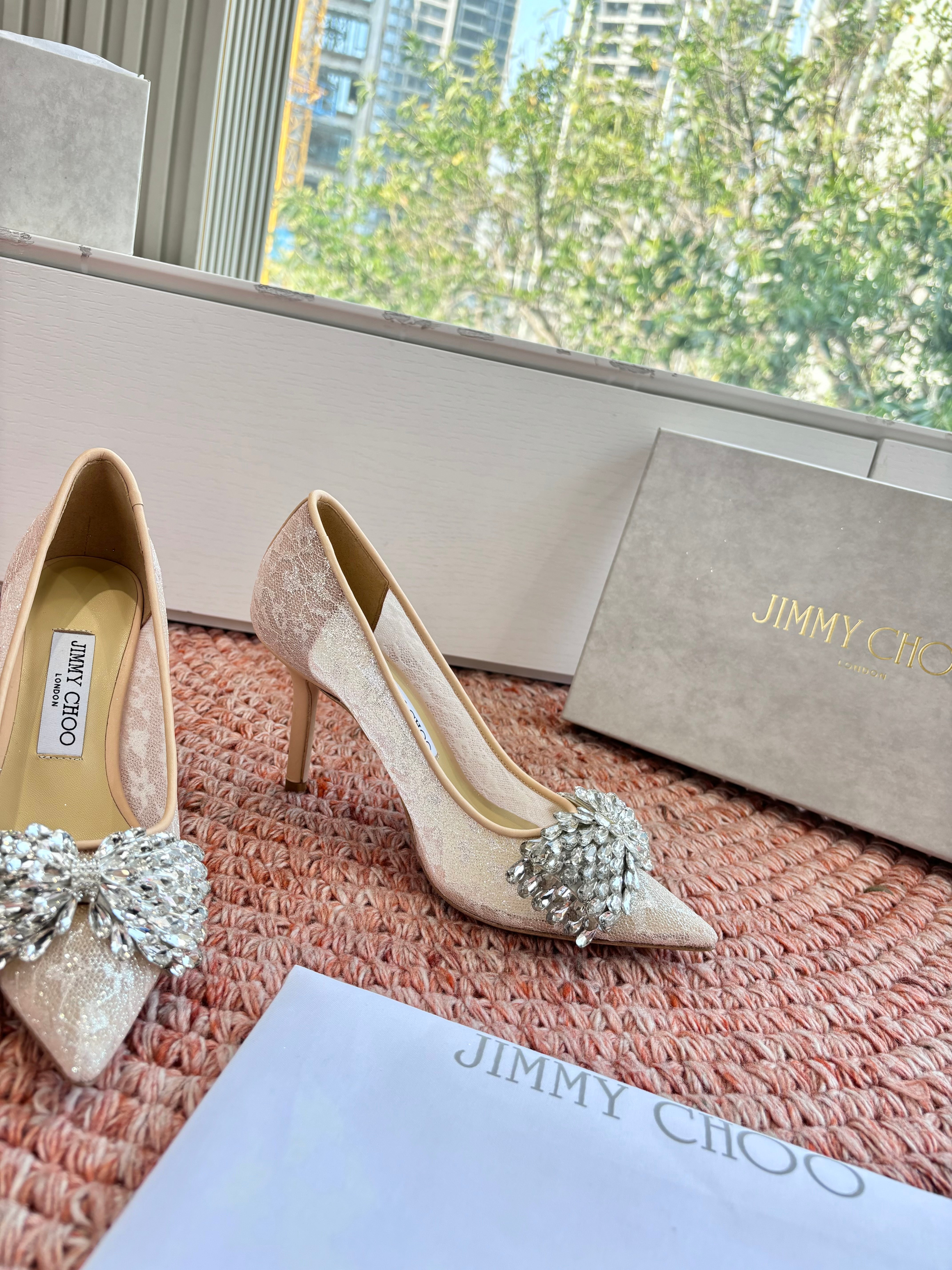 JC 26s Rhinestone Auria Pumps 6.5cm Beige Mesh 648212