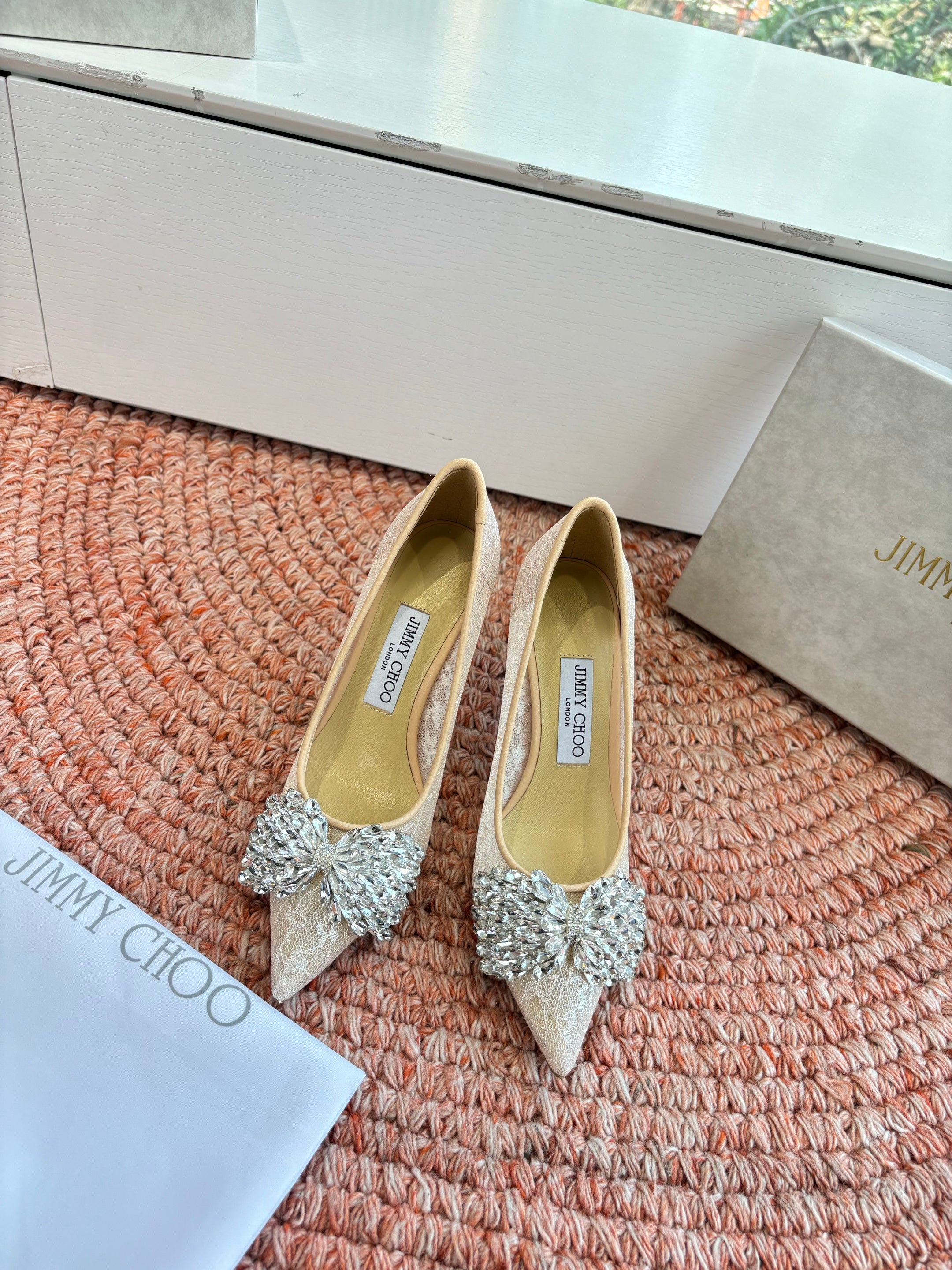 JC 26s Rhinestone Auria Pumps 6.5cm Beige Mesh 648212