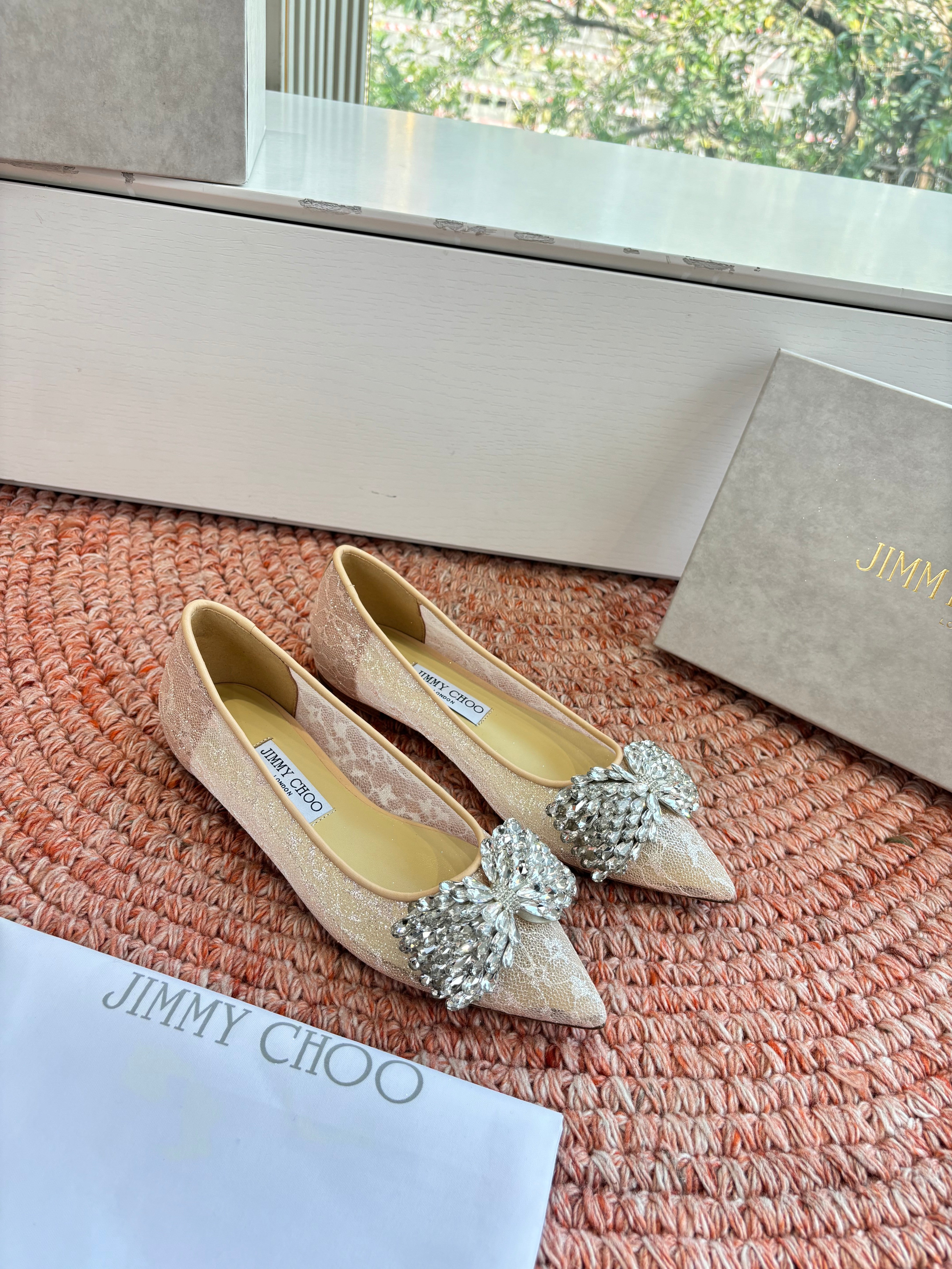 JC 26s Rhinestone Auria Ballet Flats Beige Mesh 648215