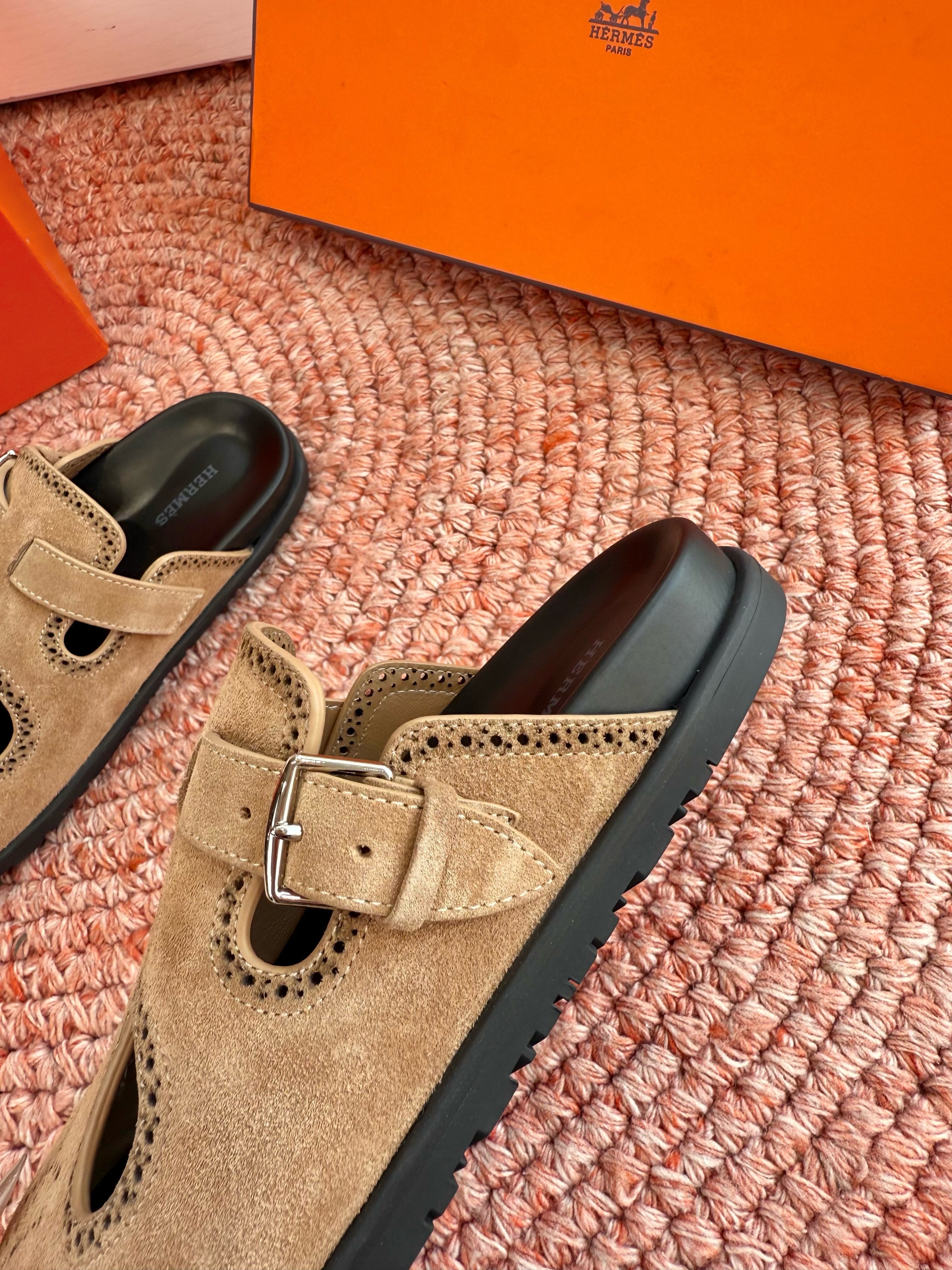 HM Monk Mules Light Brown Suede Leather 648495