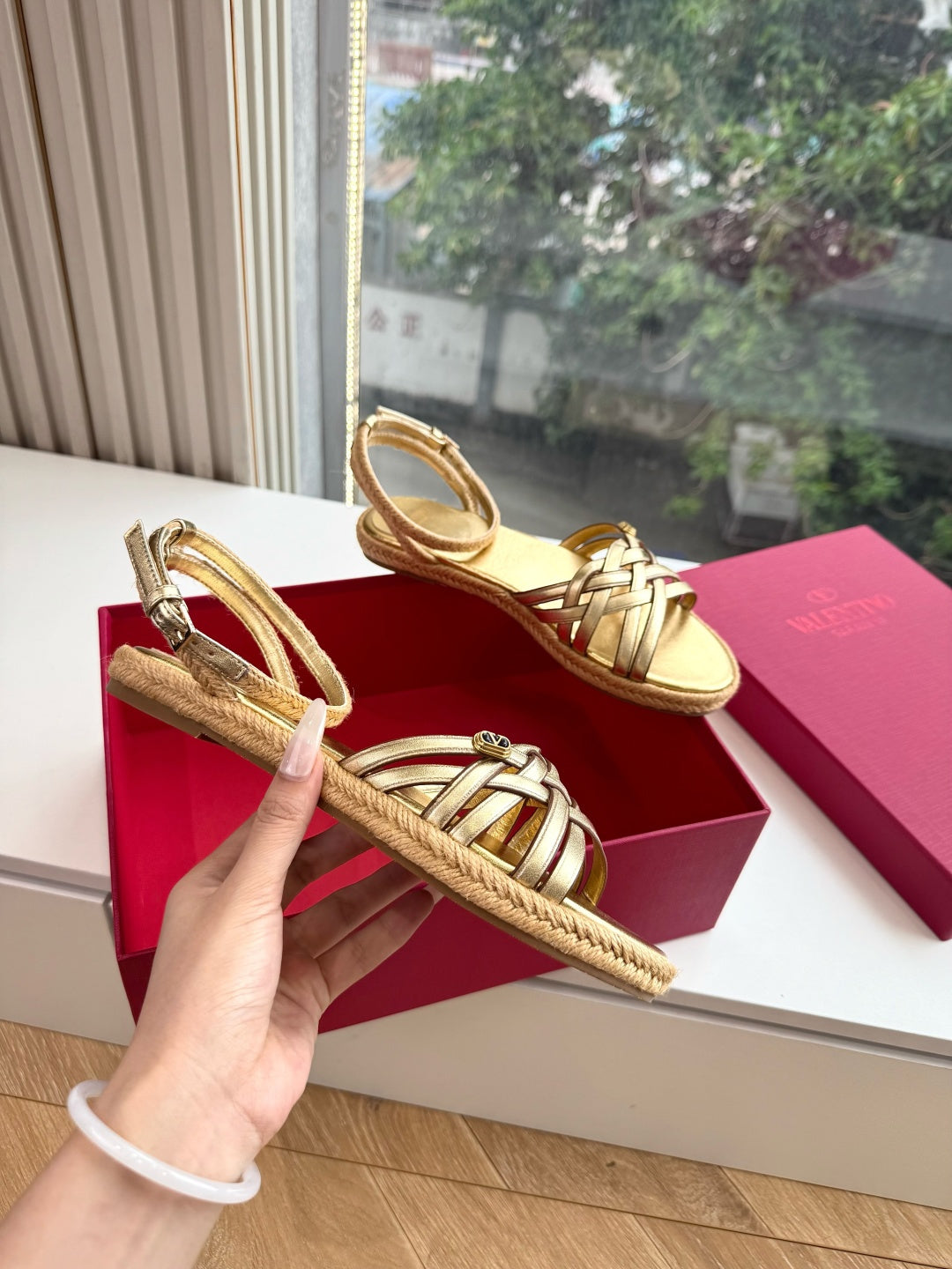 VLogo Bribri Espadrille Sandals Gold Leather 933612