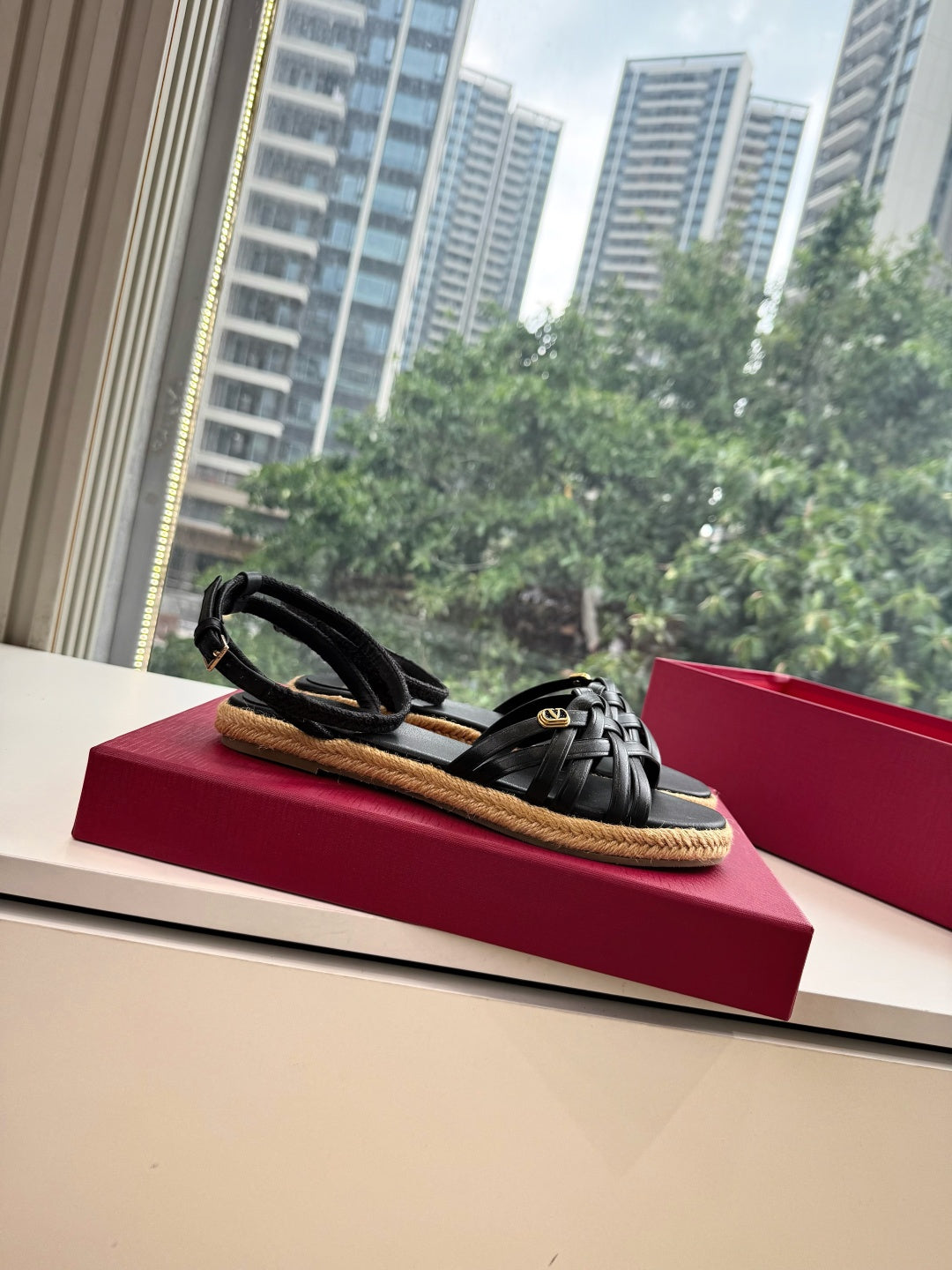 VLogo Bribri Espadrille Sandals Black Leather 933613