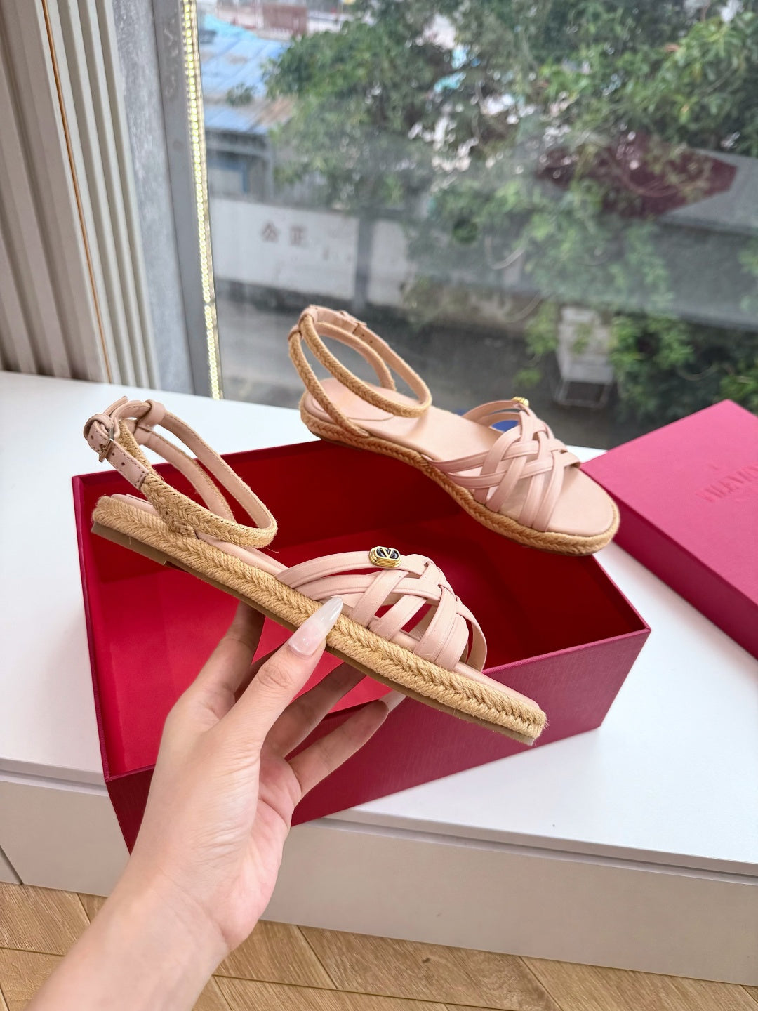 VLogo Bribri Espadrille Sandals Light Pink Leather 933614