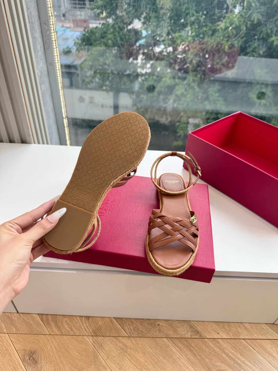 VLogo Bribri Espadrille Sandals Brown Leather 933616