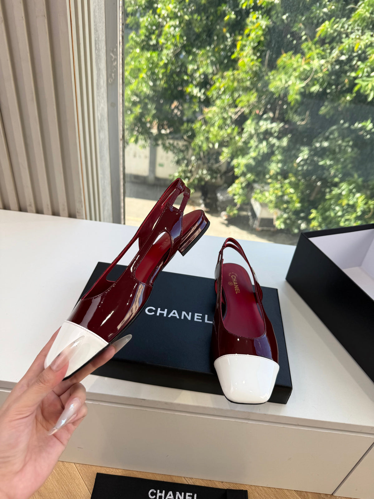 CC 26s Cap Toe Slingback Flats Burgundy Patent 168783