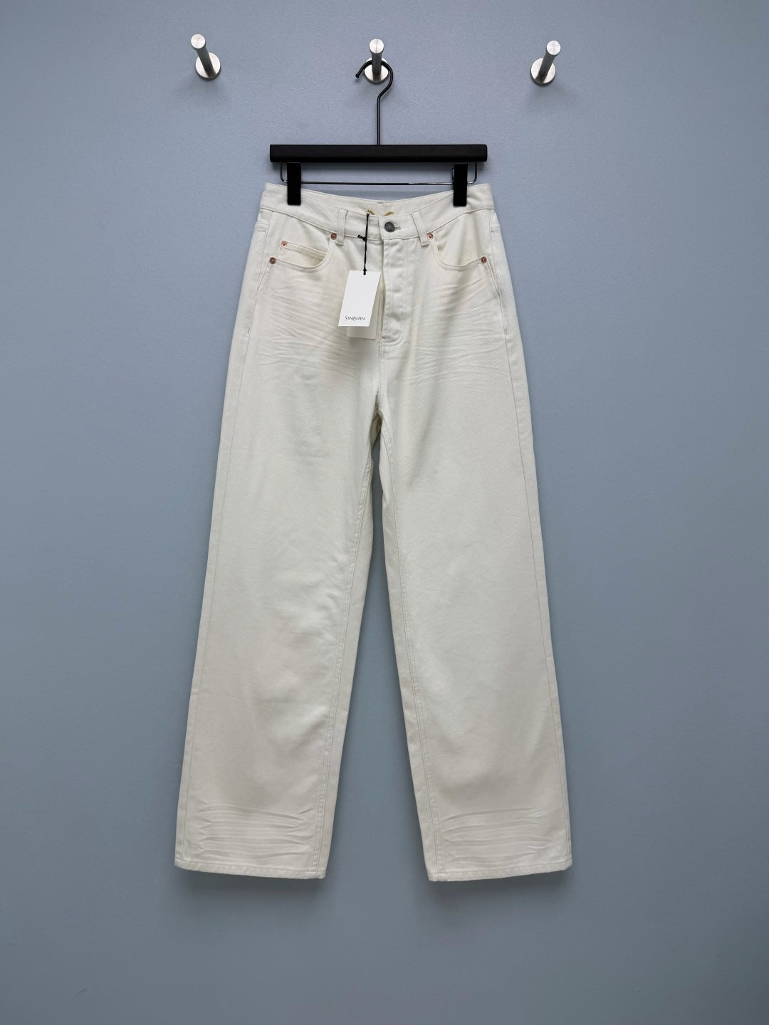 YSL Washed Wide-Leg Straight Jeans 411646