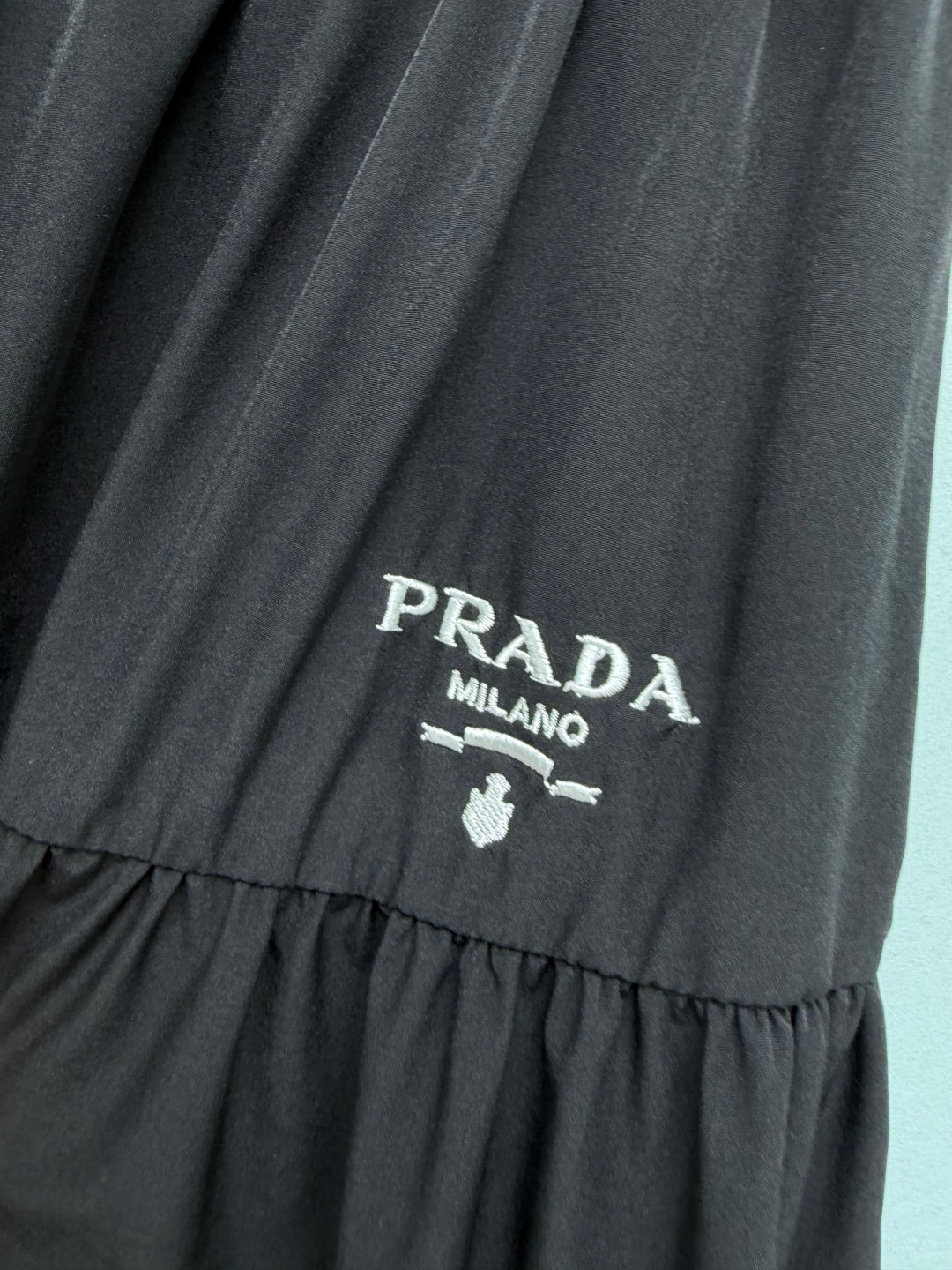 Prada 26s Elastic Waist Layered Tulip Skirt Black Cotton Polyester 411637