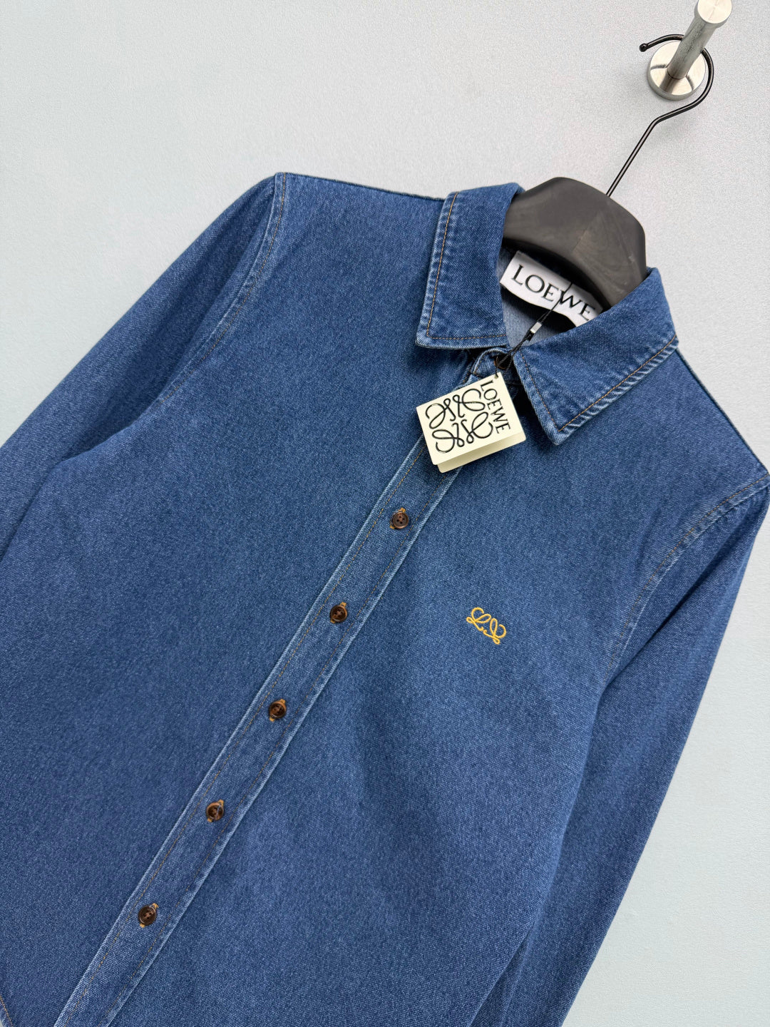 Loewe 26s Embroidered Denim Long-Sleeve Shirt Blue 411622