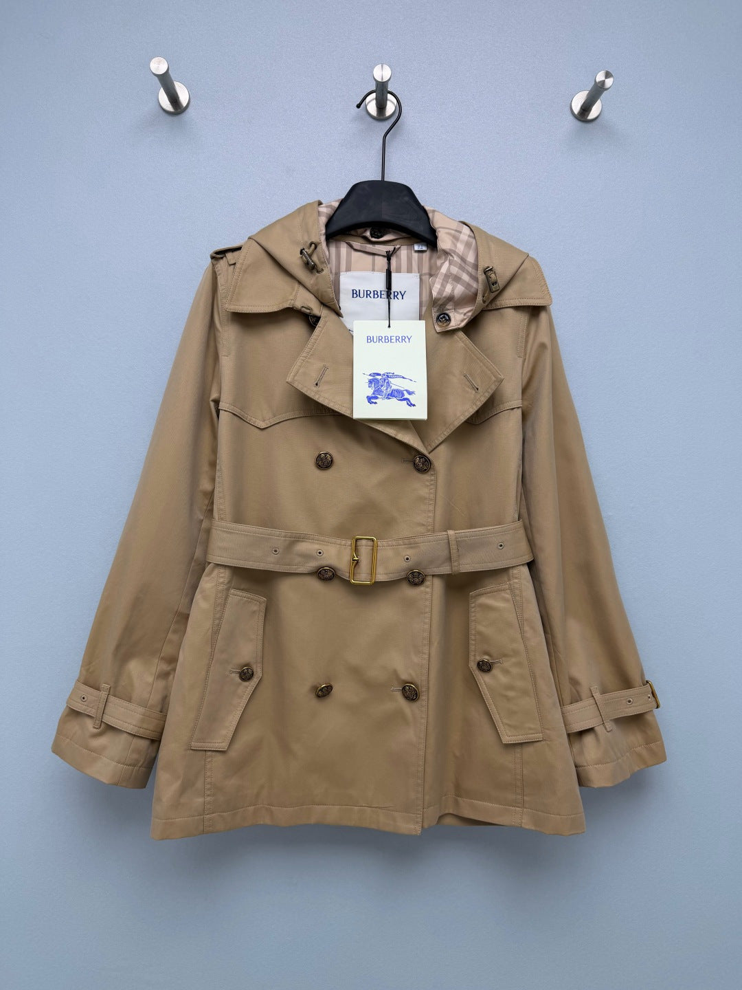 BRR Short Tropical Gabardine Foxfield Trench Coat Beige Cotton Polyester