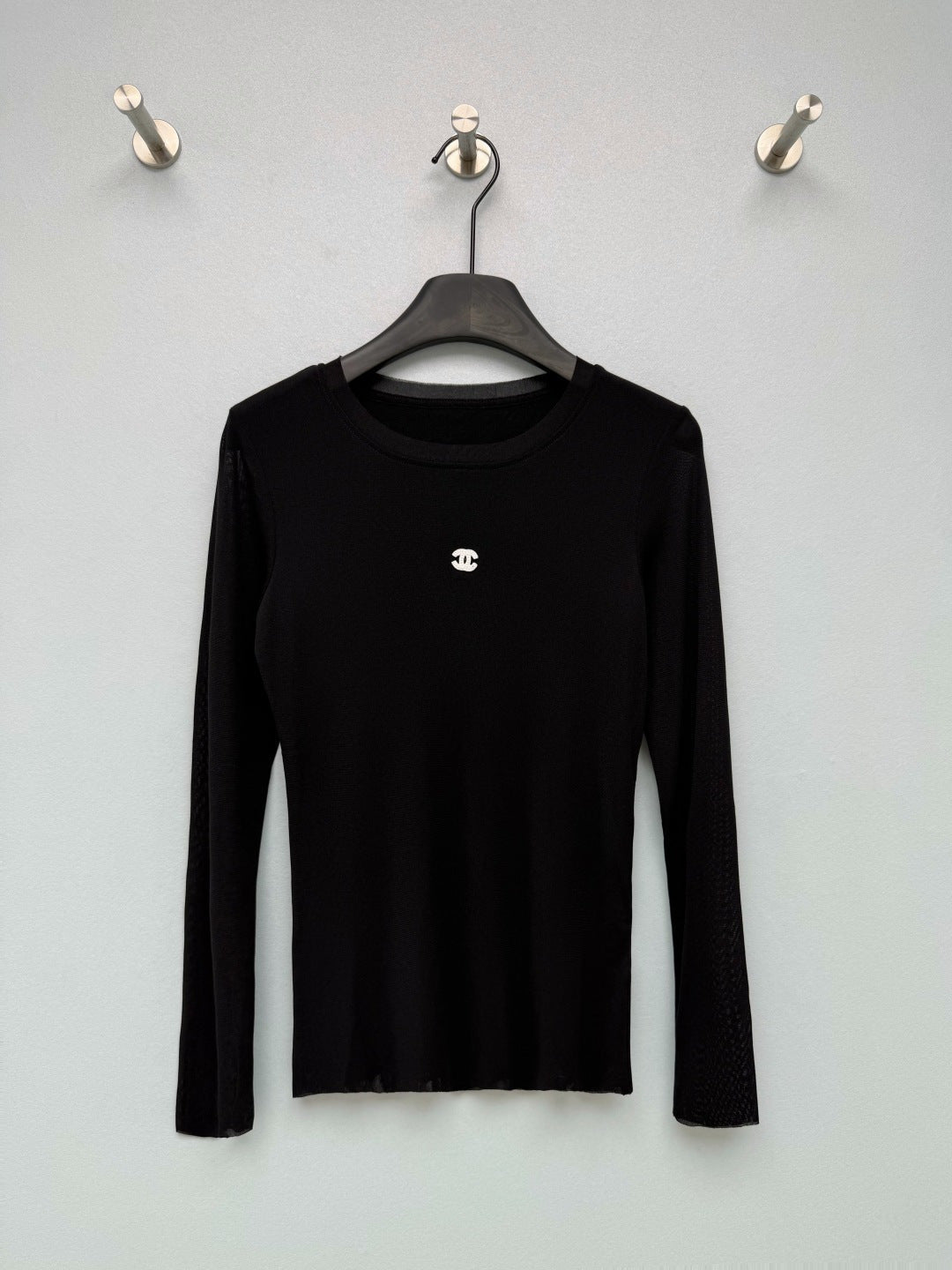 CC 26s Round Neck Slim-Fit Long-Sleeved Top Black Cotton Fiber 418817